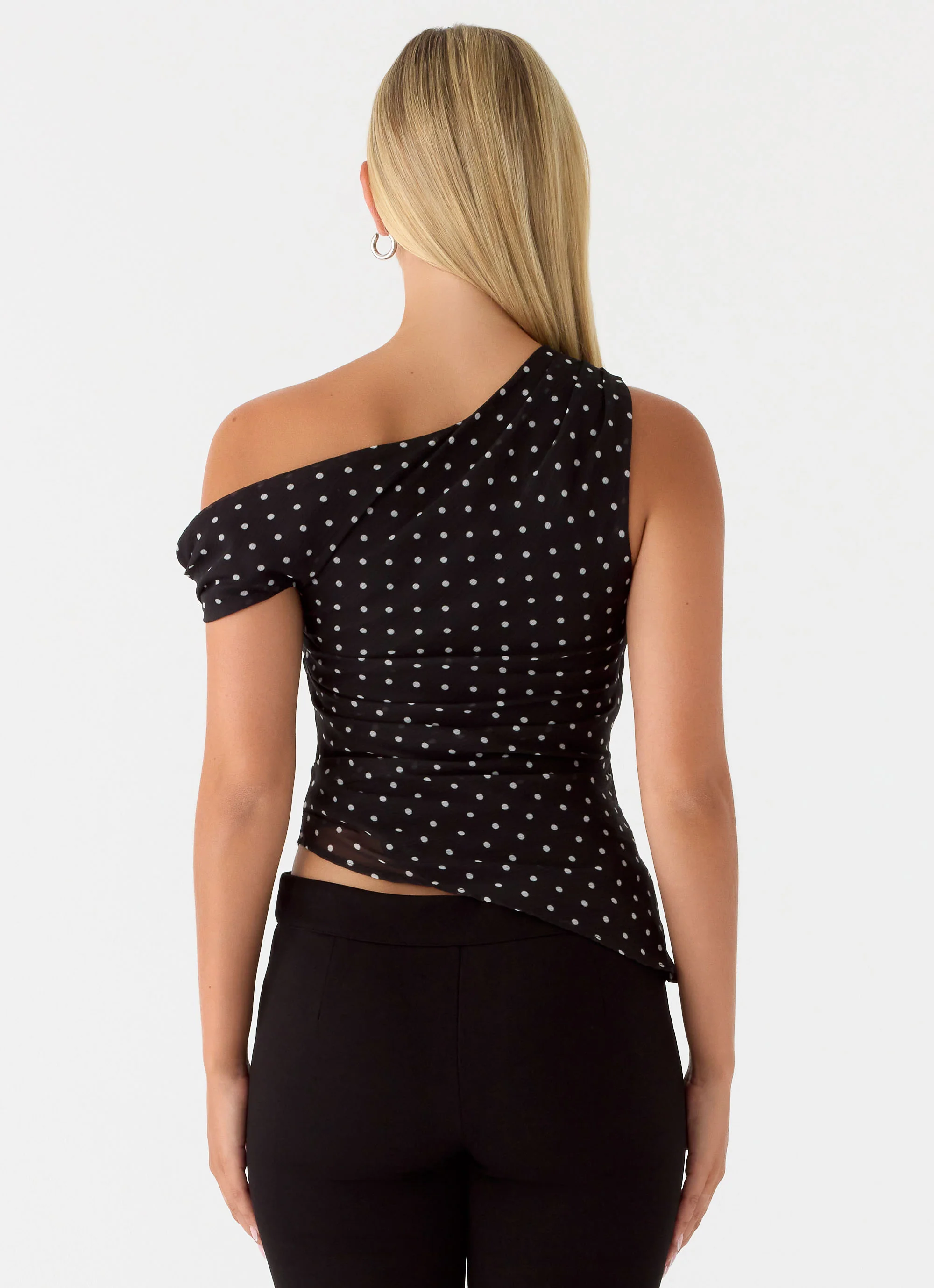 Stereotype One Shoulder Top - Black Polkadot - Image 4
