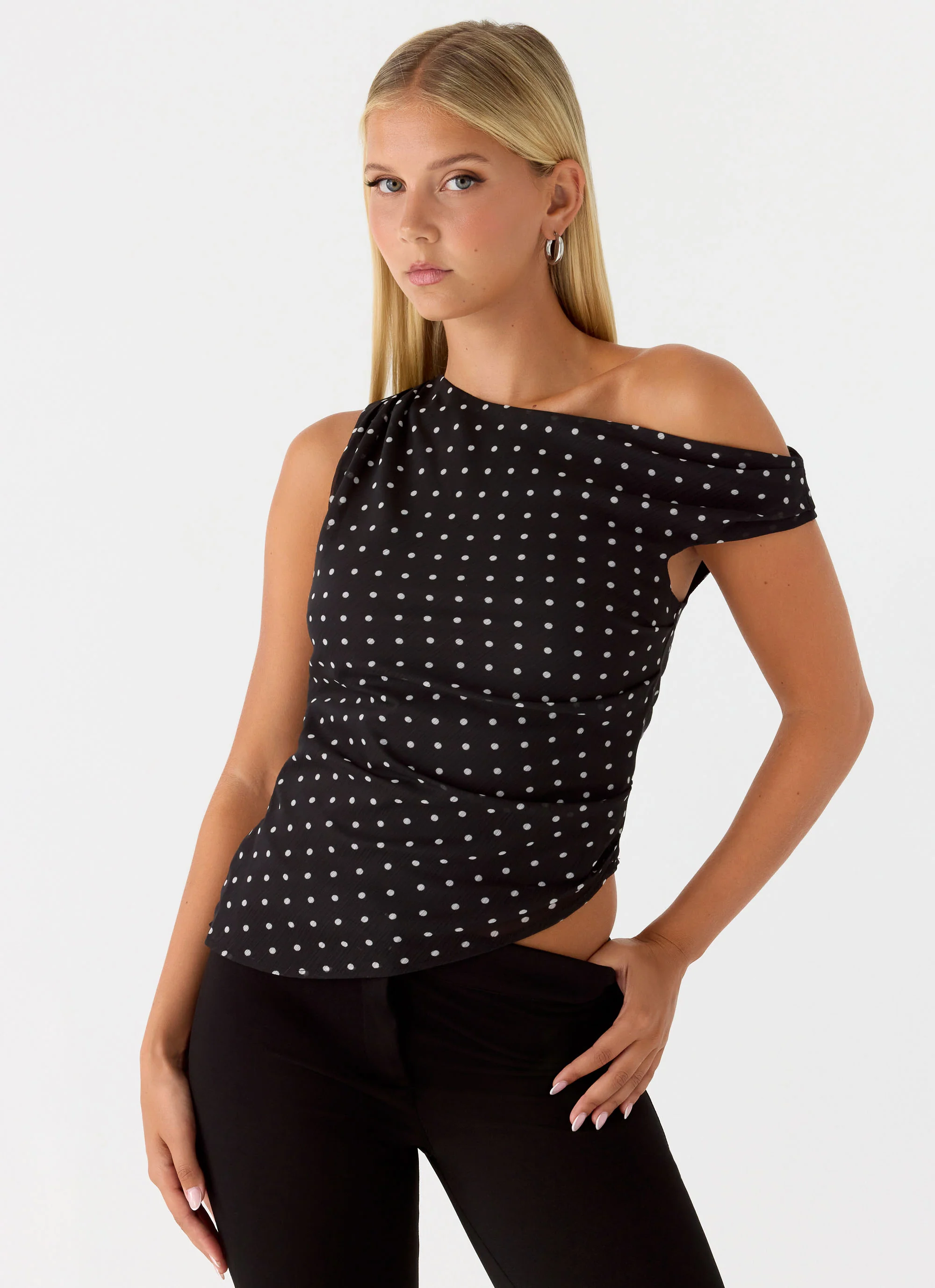 Stereotype One Shoulder Top - Black Polkadot - Image 5
