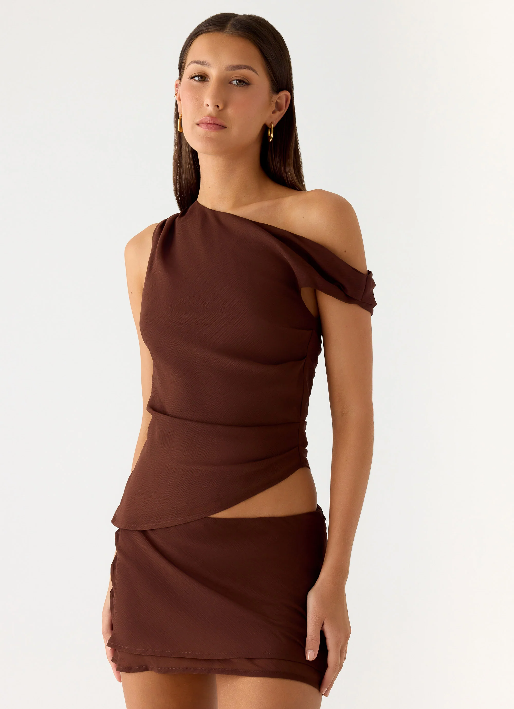 Stereotype One Shoulder Top - Chocolate - Image 6
