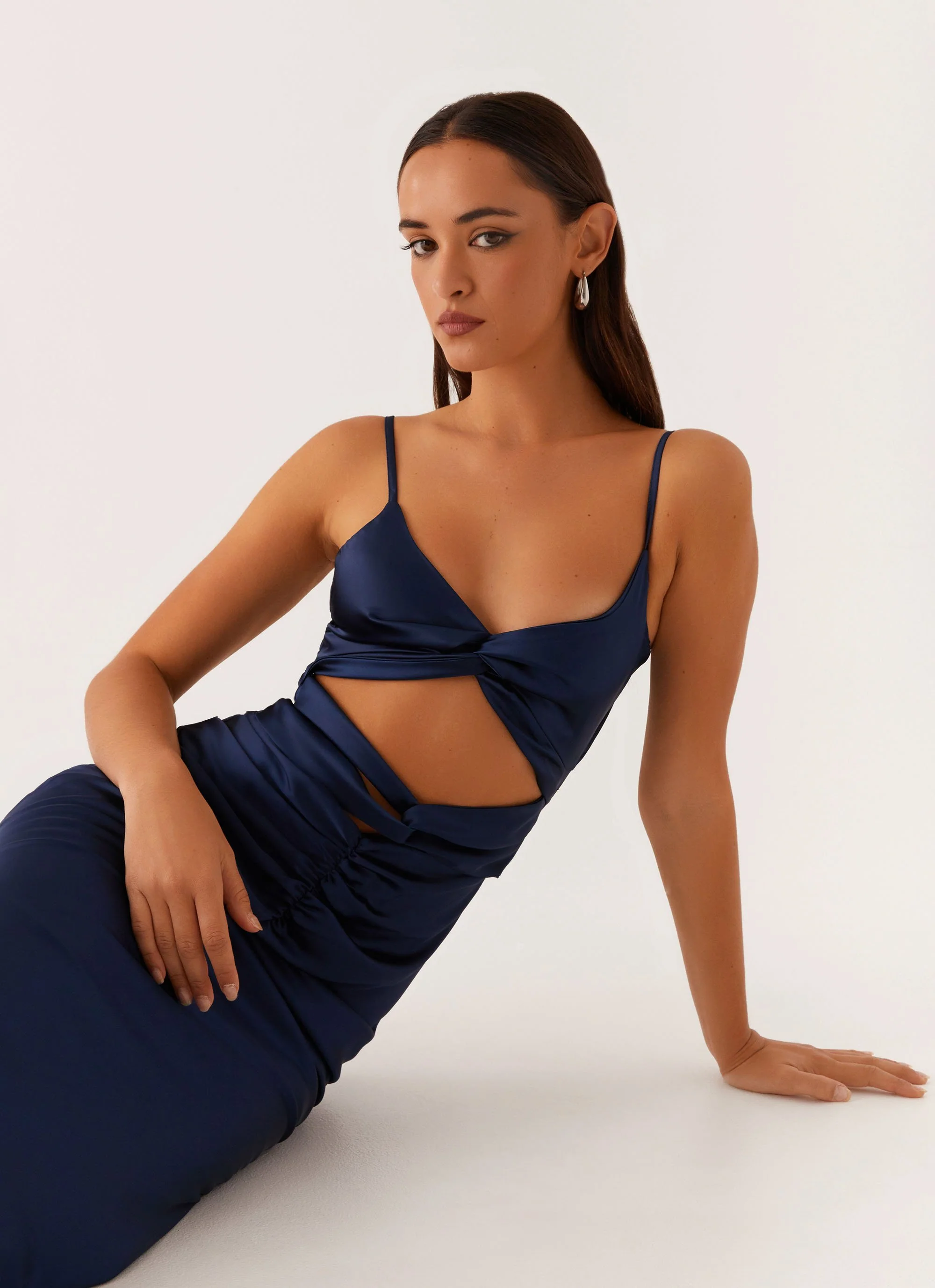 Stormie Satin Maxi Dress - Navy - Image 6