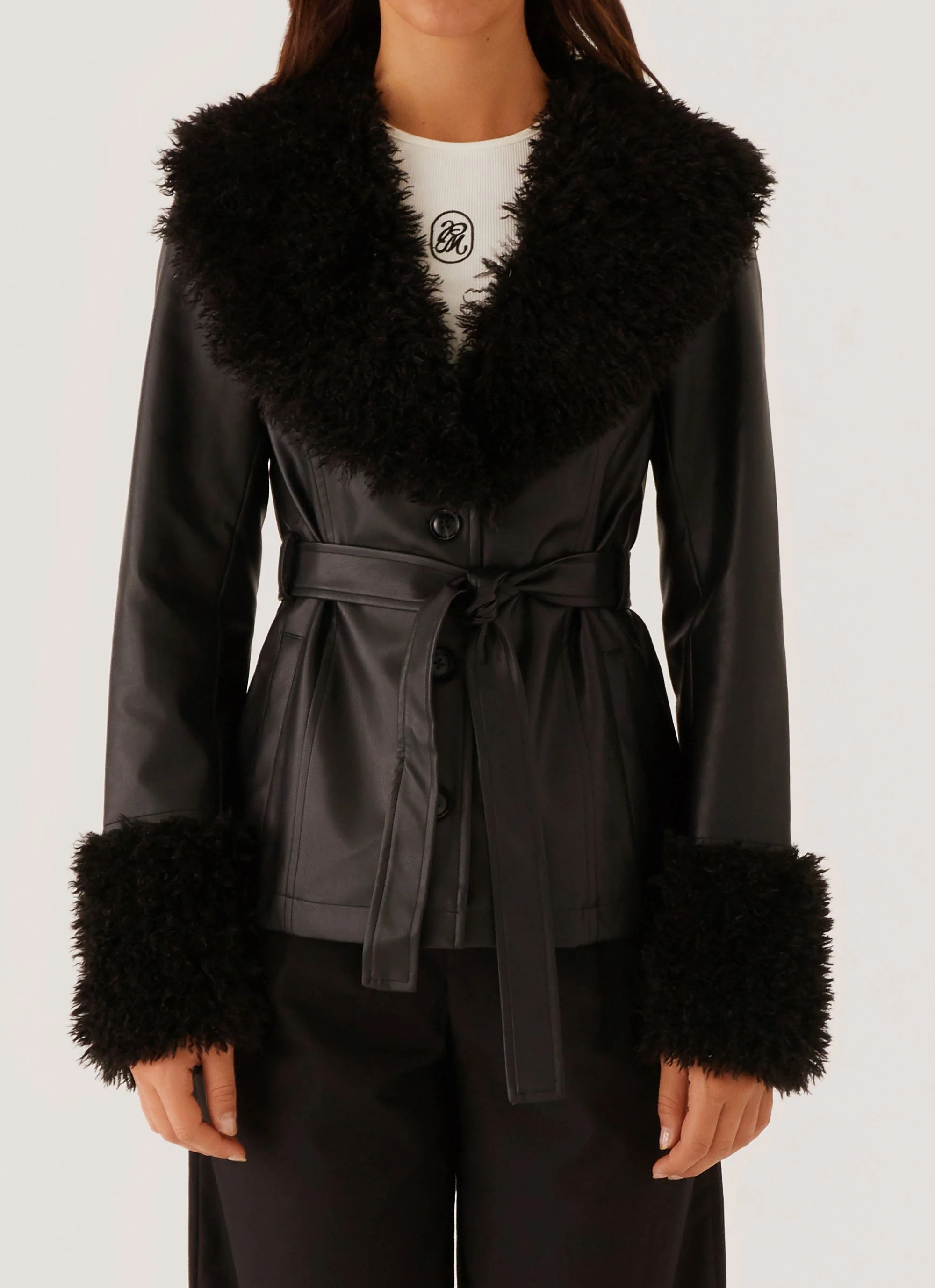 Street Lights Fur Trim Jacket - Black - Image 3