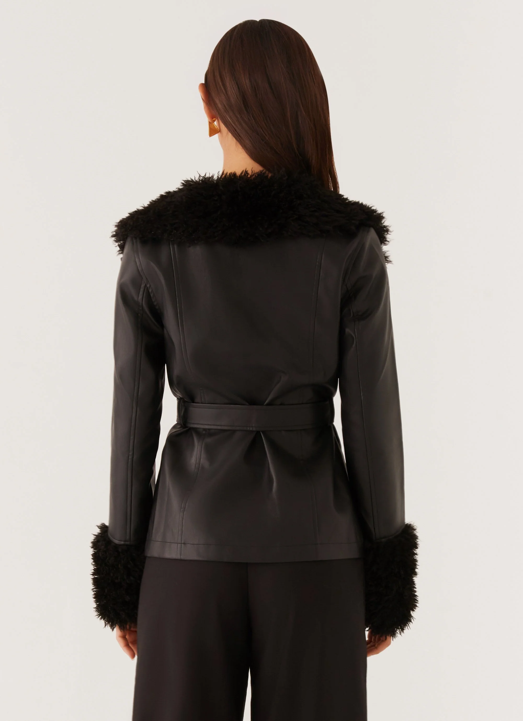 Street Lights Fur Trim Jacket - Black - Image 5