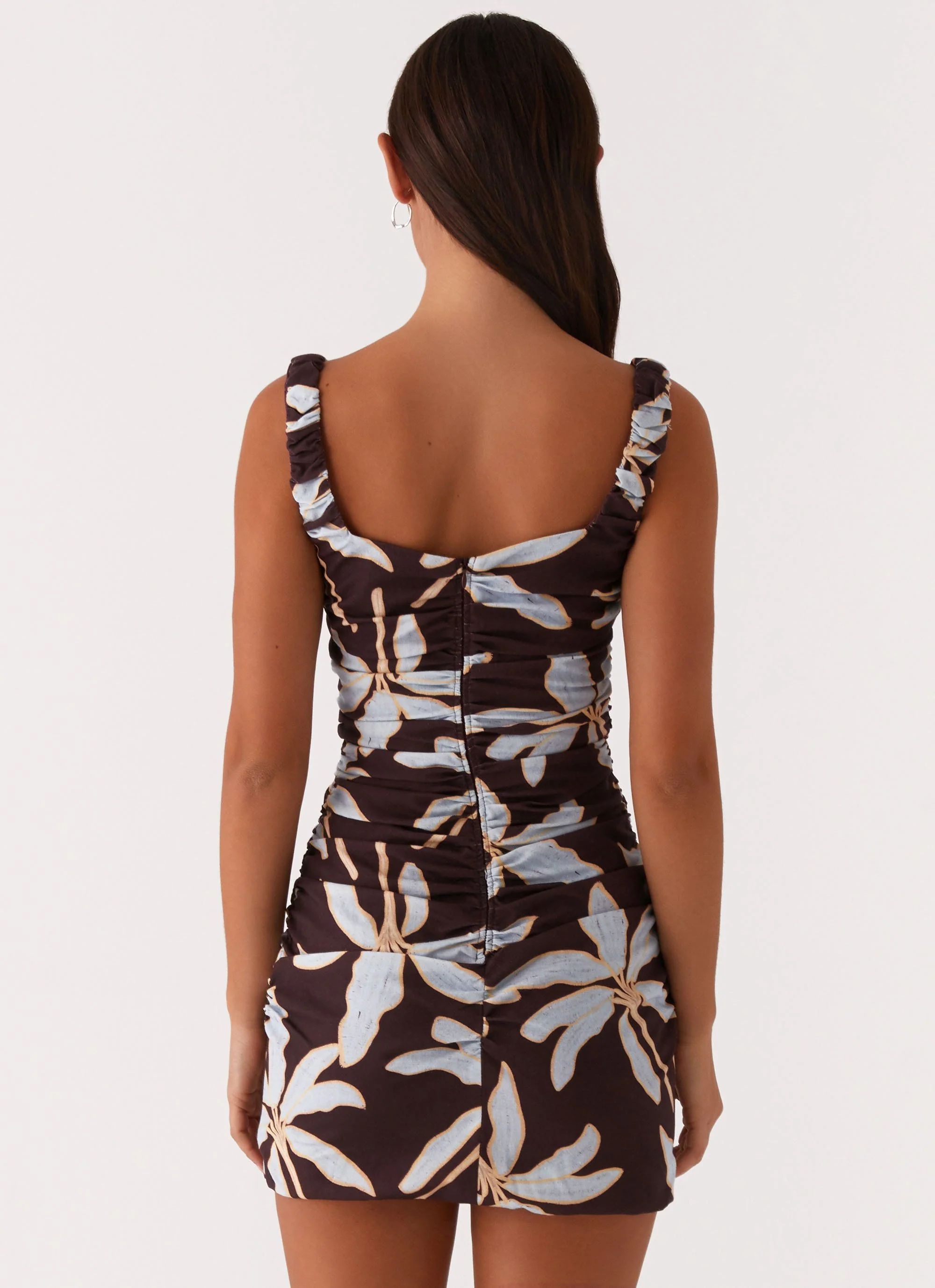 Sweet Melody Ruched Mini Dress - Opulent Brown - Image 5