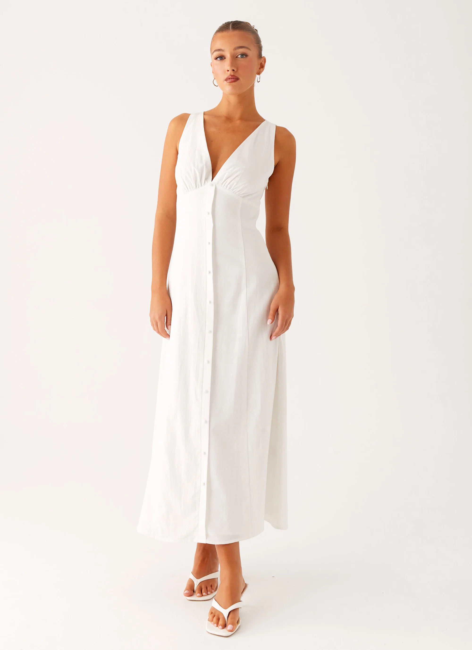 Tamsin Linen Maxi Dress - White - Image 5