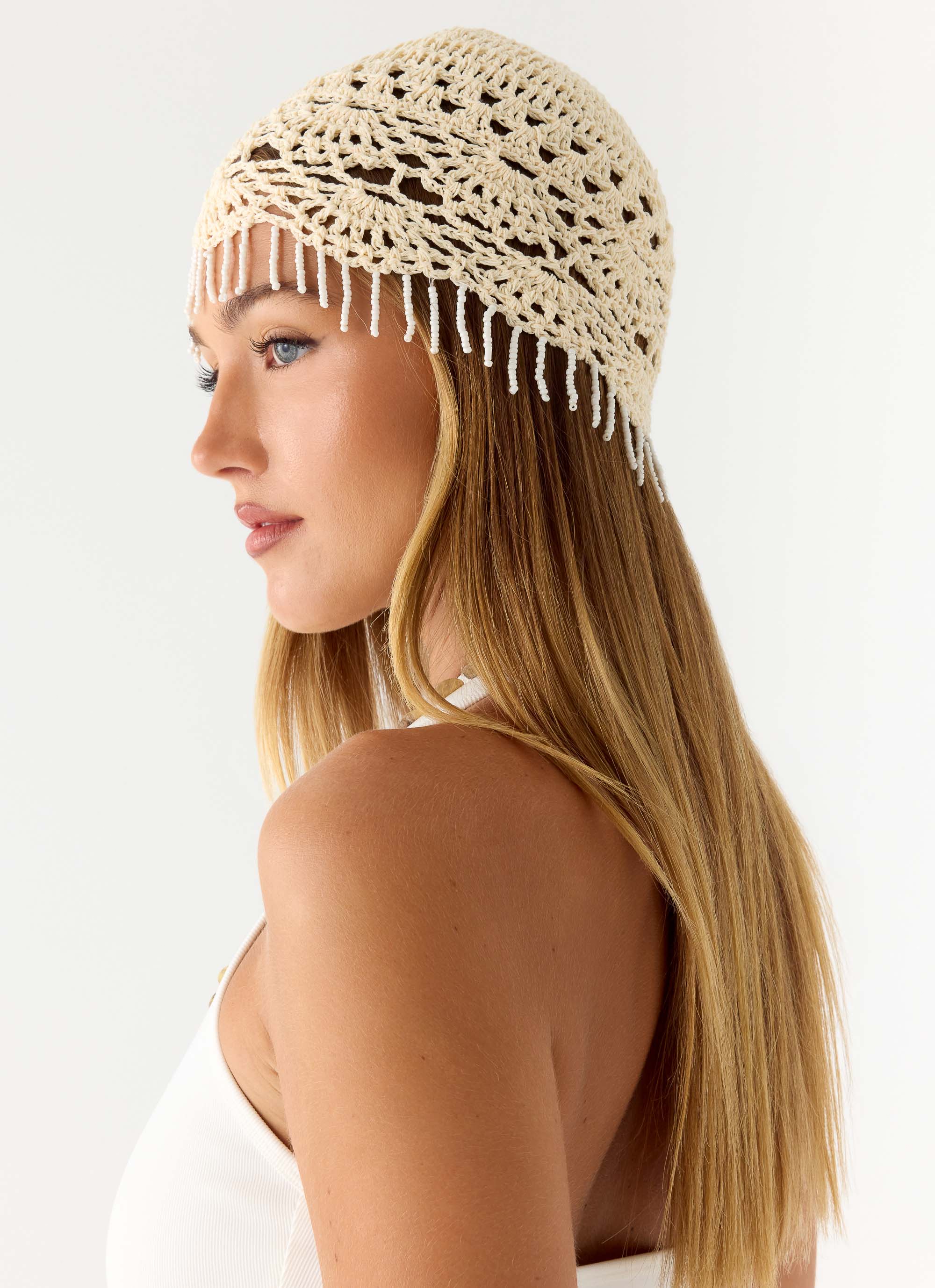 Tangy Twist Crochet Hat - Cream - Image 3