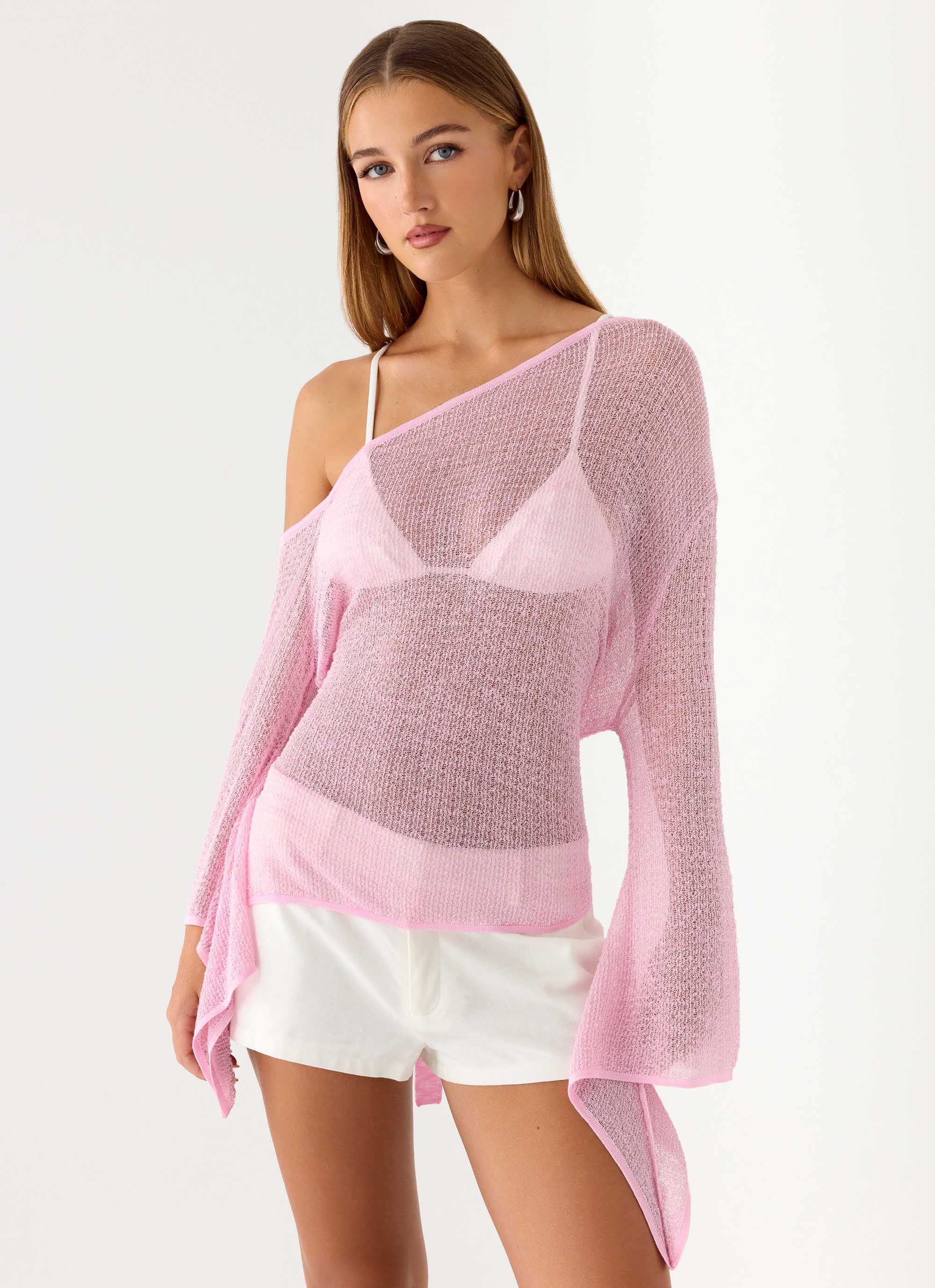Telling Me Shimmer Knit Top - Pink - Image 4