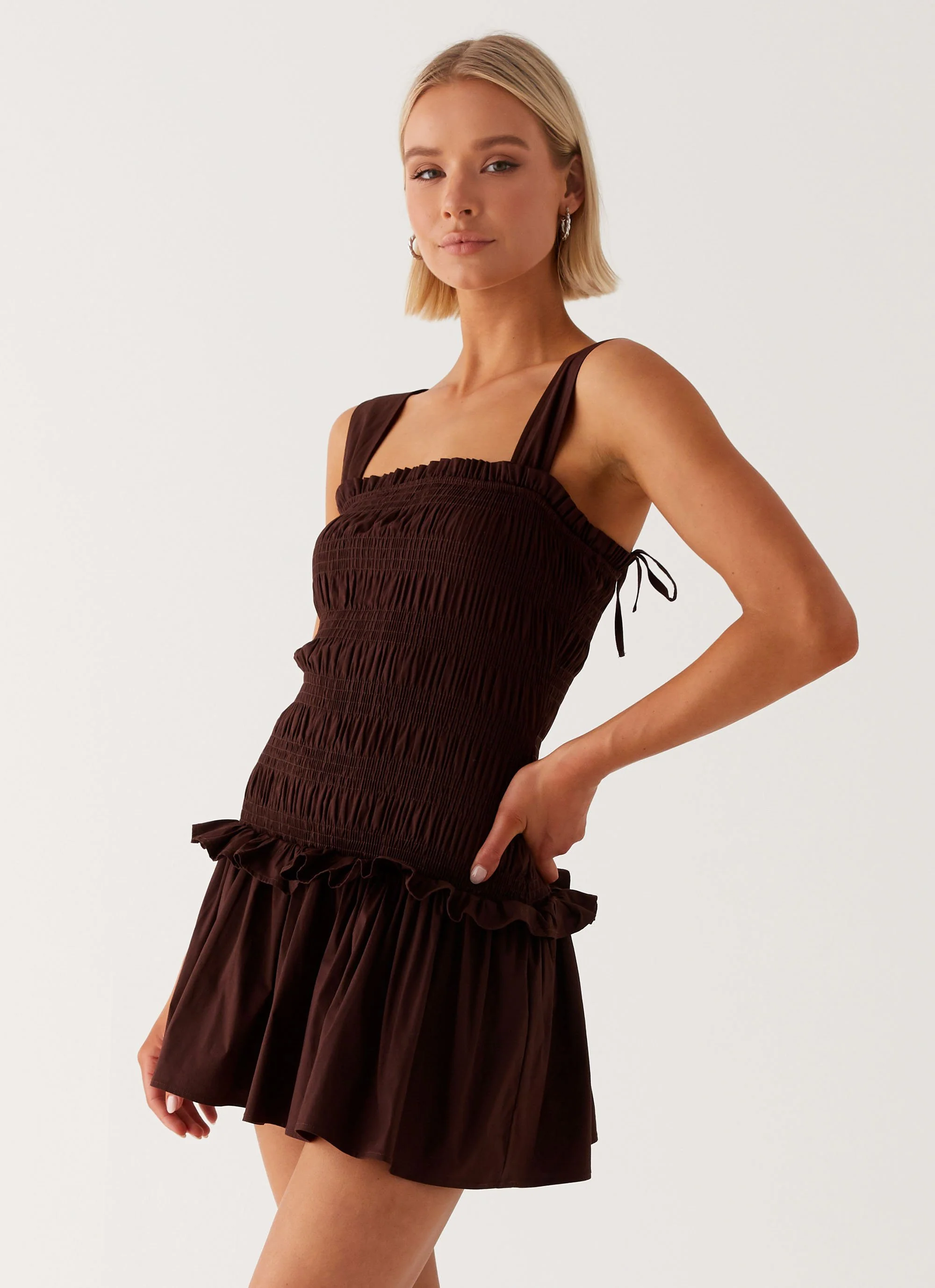 Tenielle Mini Dress - Brown - Image 3