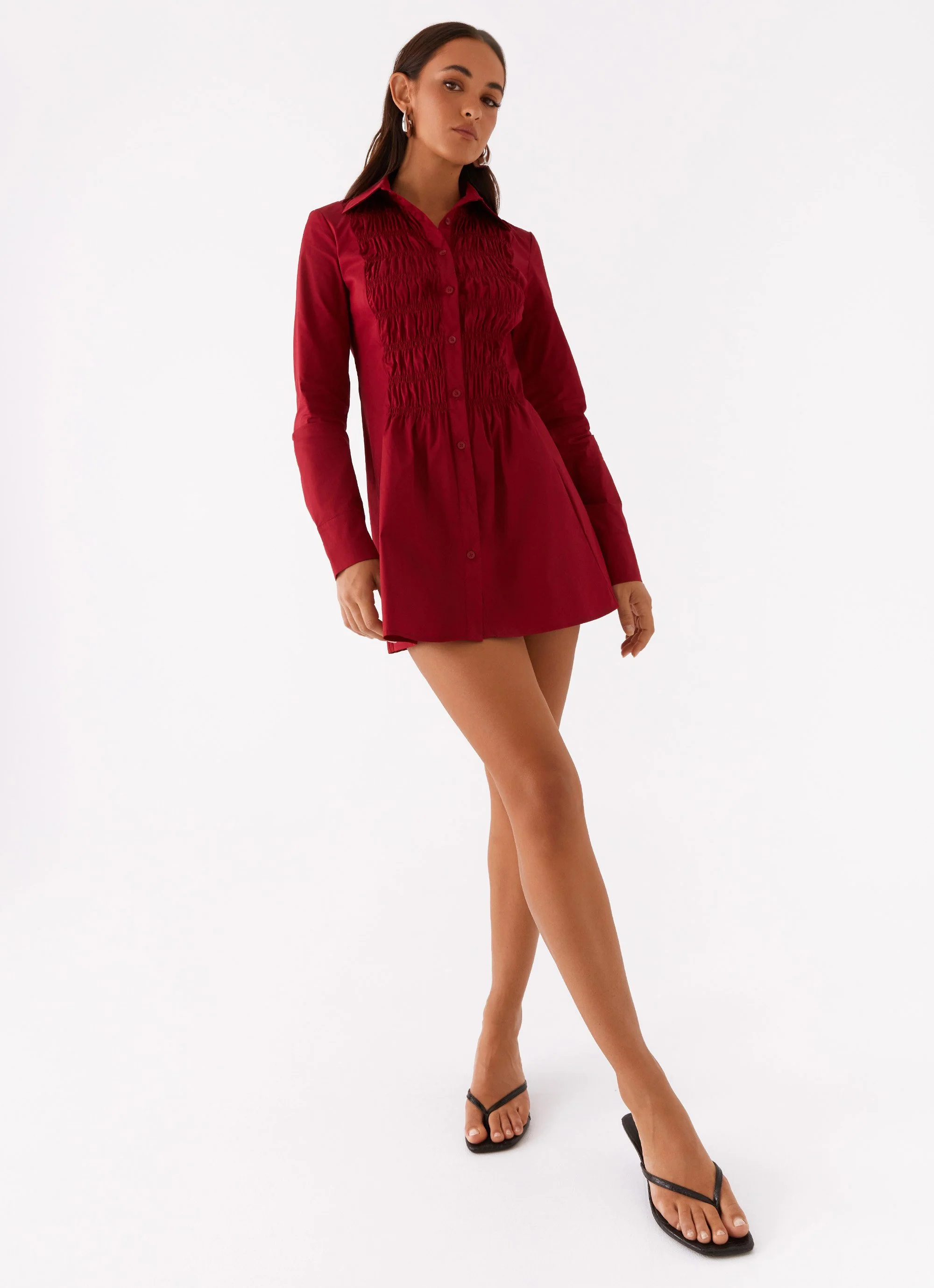 Tessie Shirred Shirt Dress - Rhubarb - Image 6