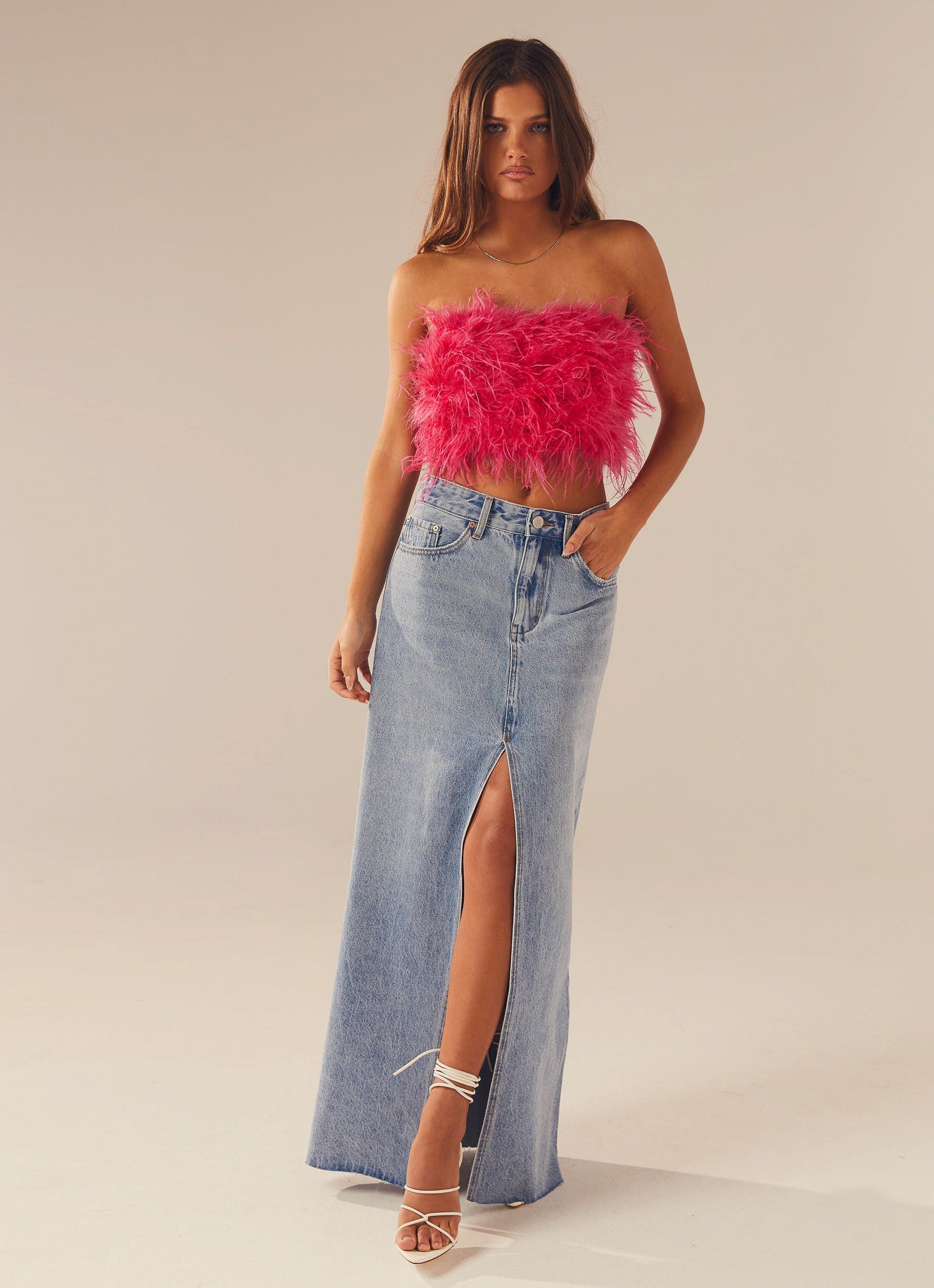 The Night Is Ours Feather Crop Top - Pink Cosmo - Image 5