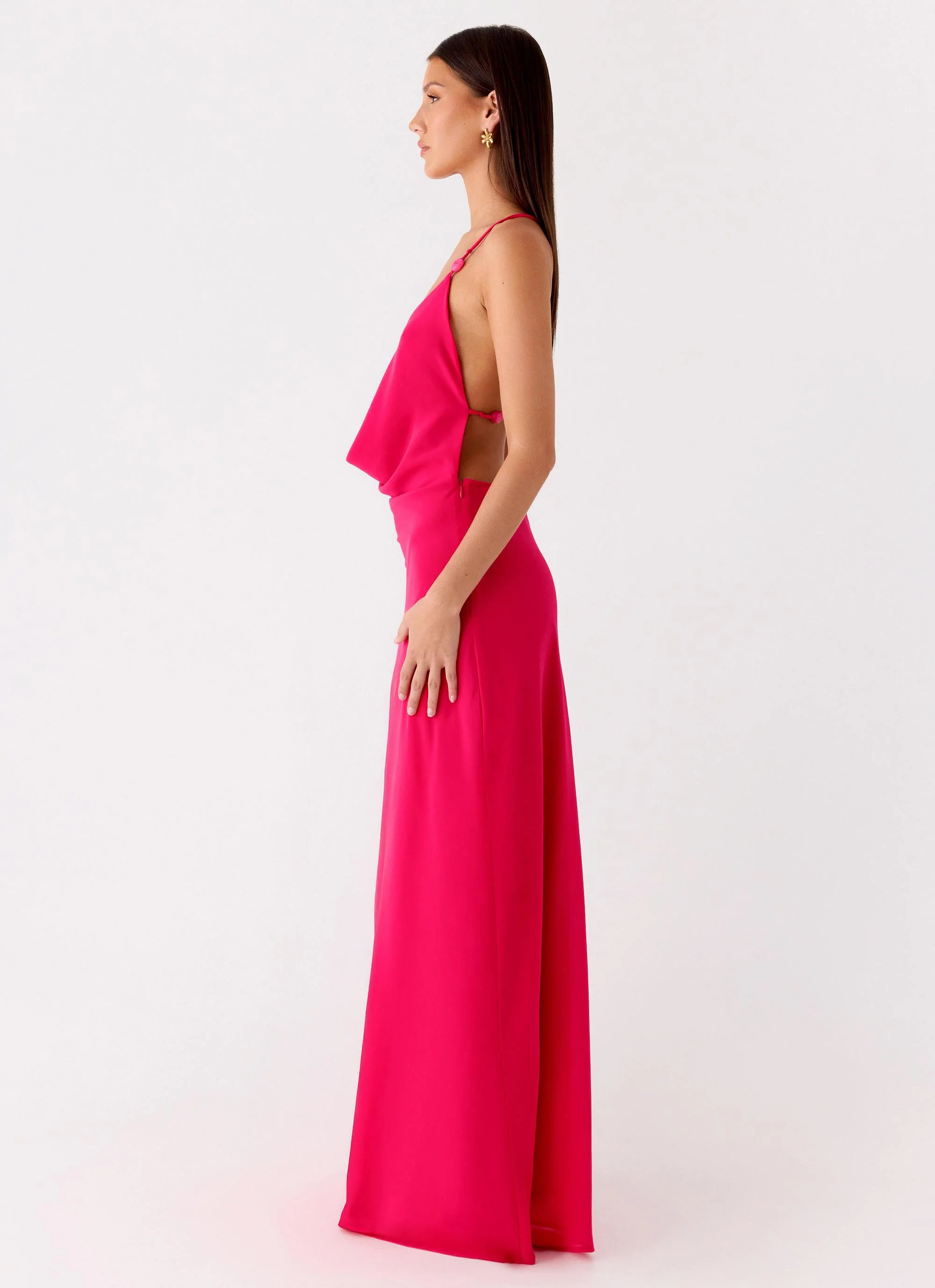 Tropic Muse Beaded Cowl Maxi Dress - Fuchsia - Image 2