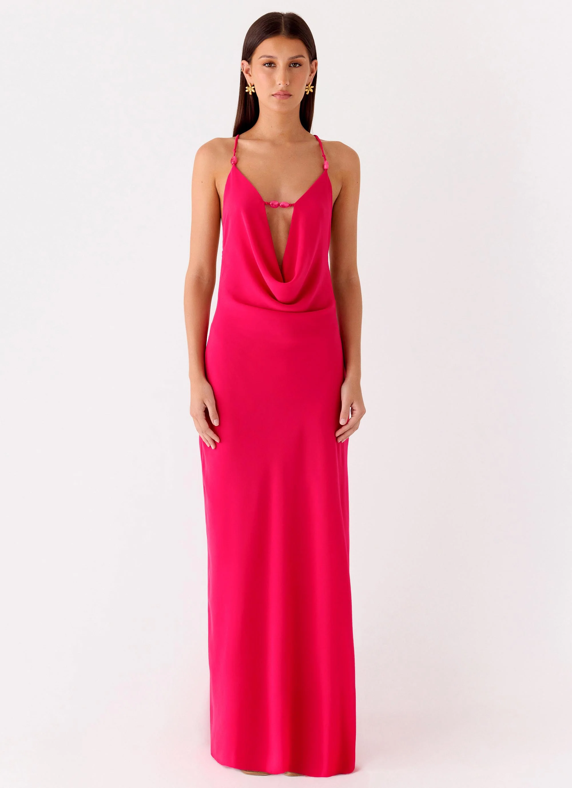 Tropic Muse Beaded Cowl Maxi Dress - Fuchsia - Image 4