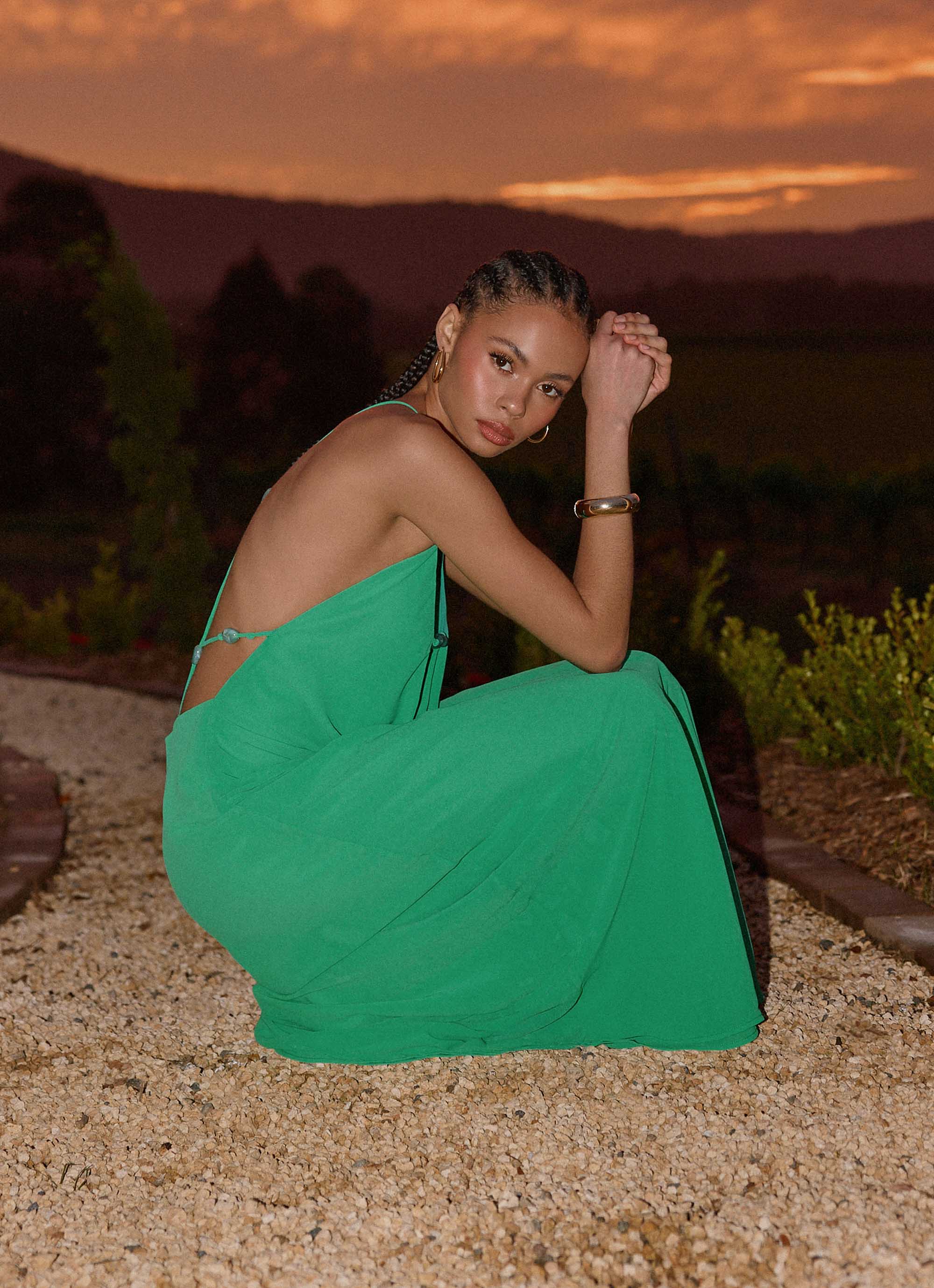Tropic Muse Beaded Cowl Maxi Dress - Green - Image 4