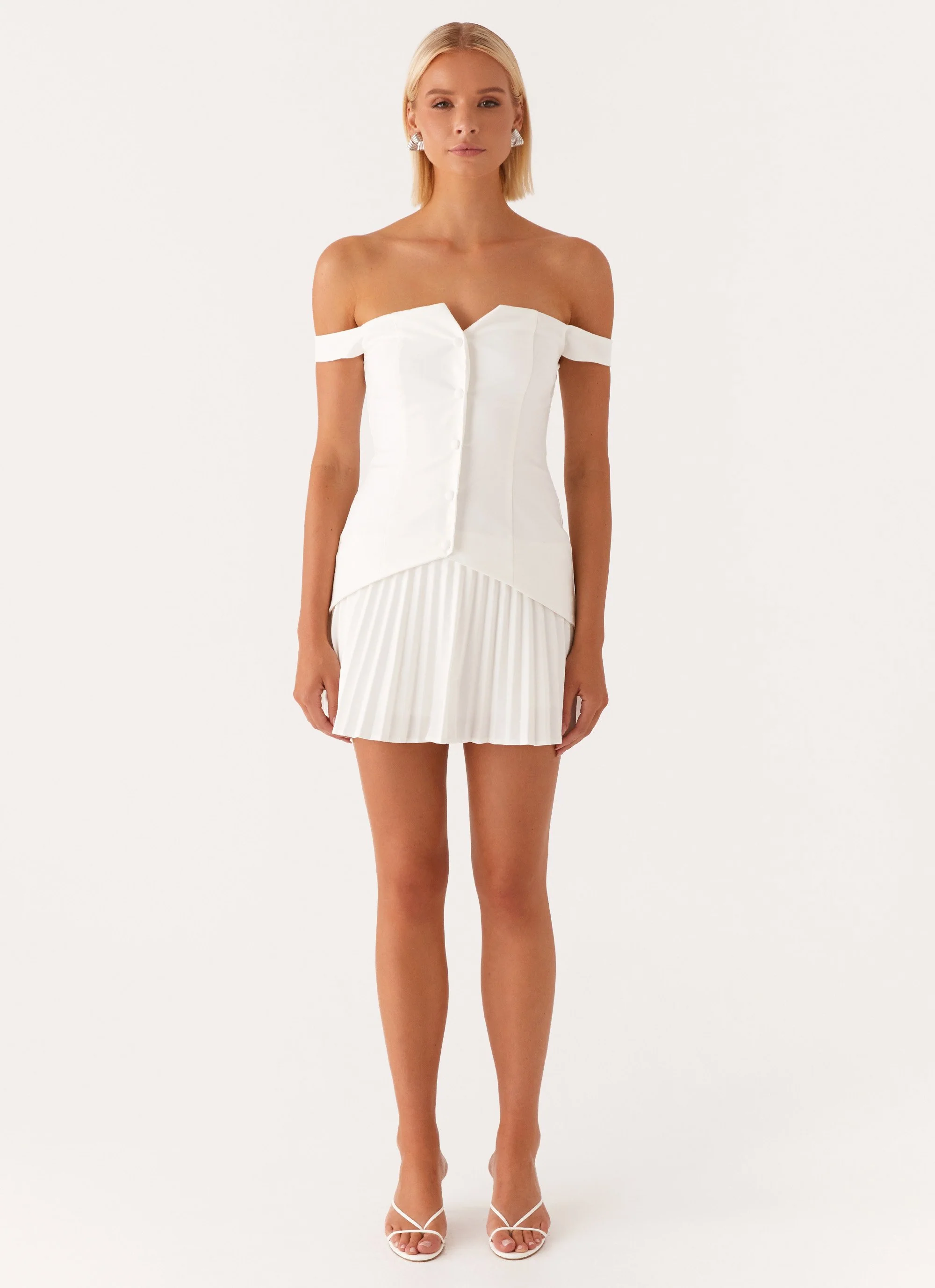 Twisted Skies Off Shoulder Mini Dress - Off White - Image 2