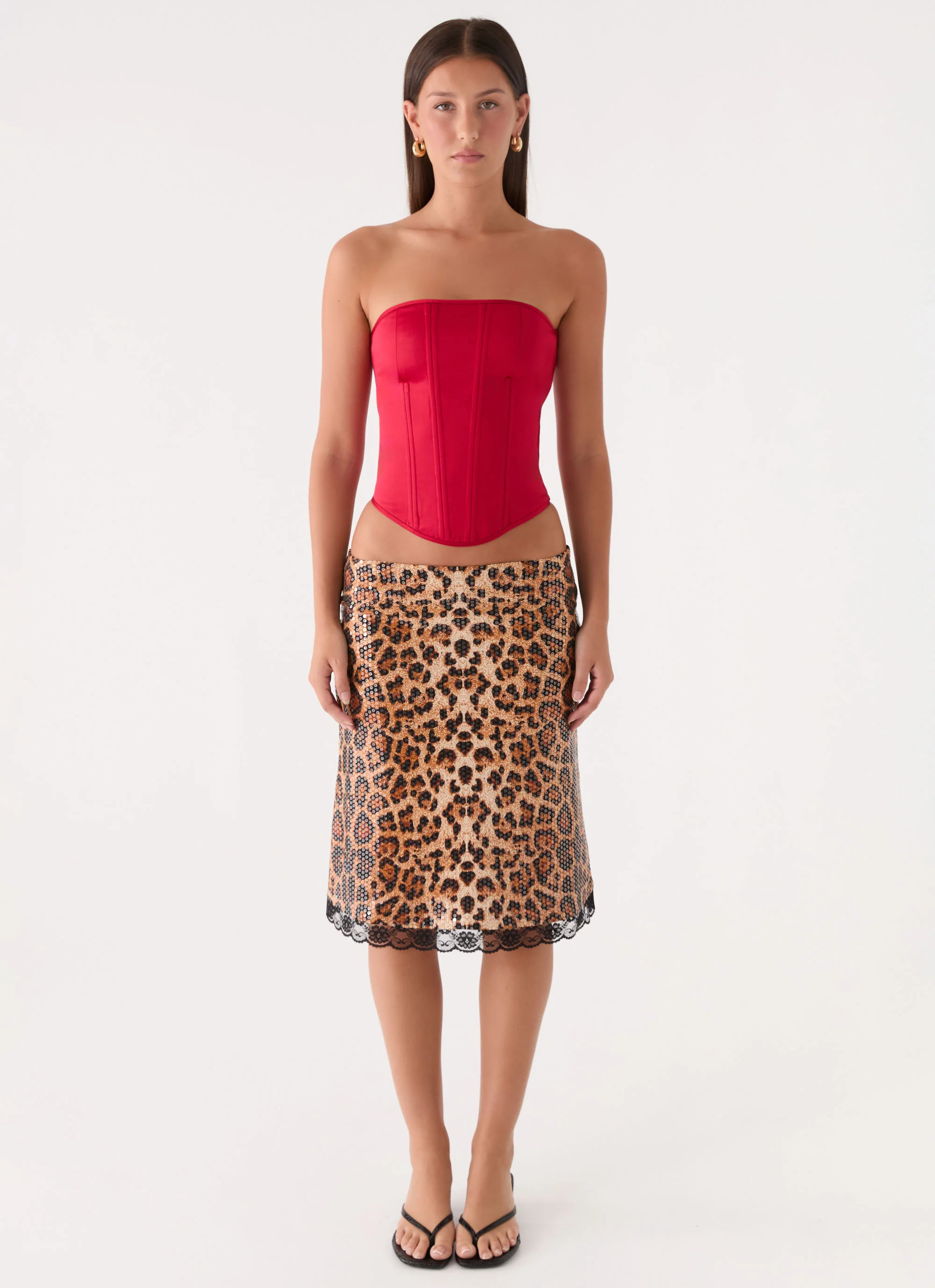 Vania Sequin Low Rise Midi Skirt - Shimmer Leopard - Image 4