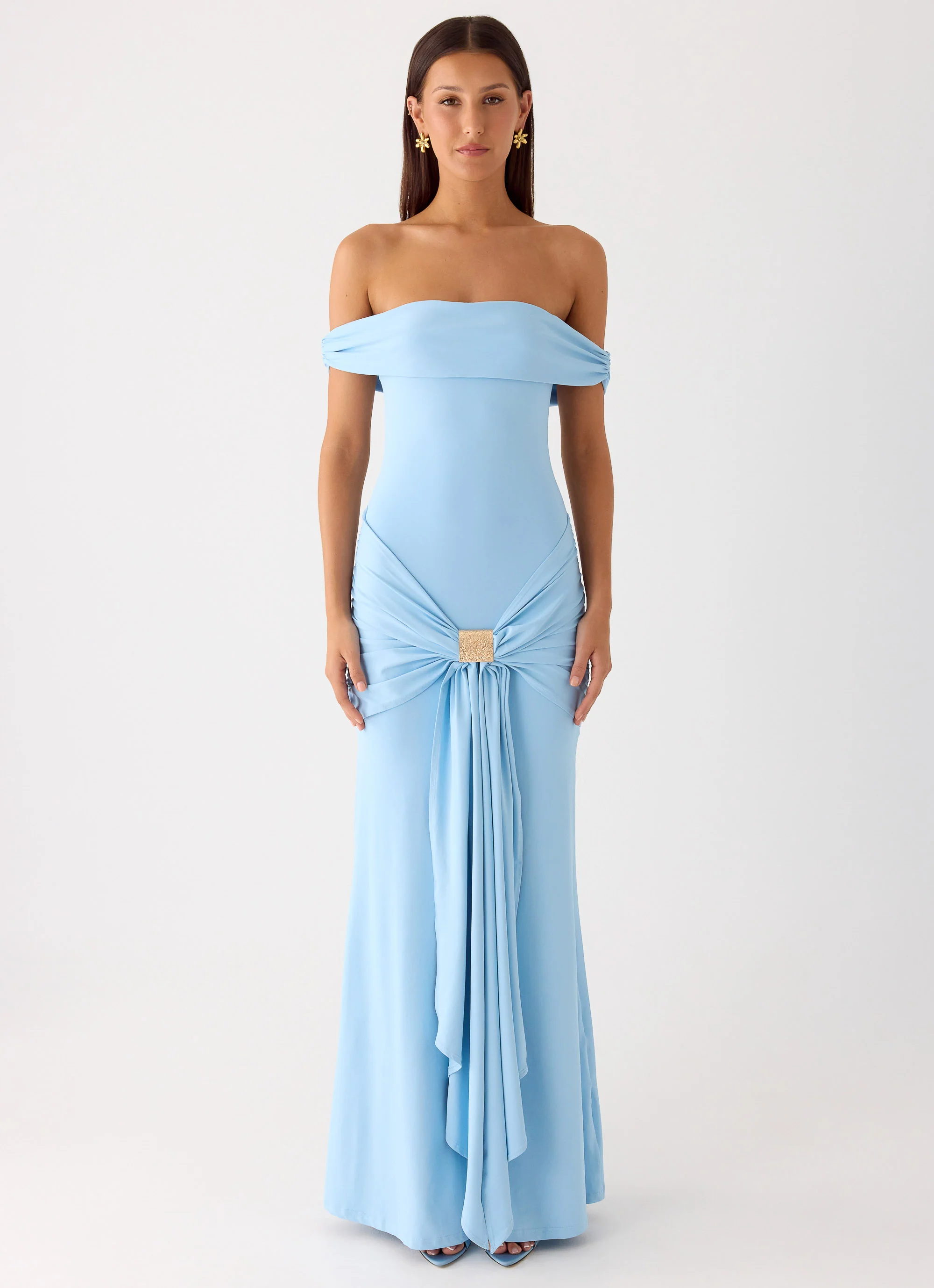 Vee Bardot Maxi Dress - Blue - Image 2
