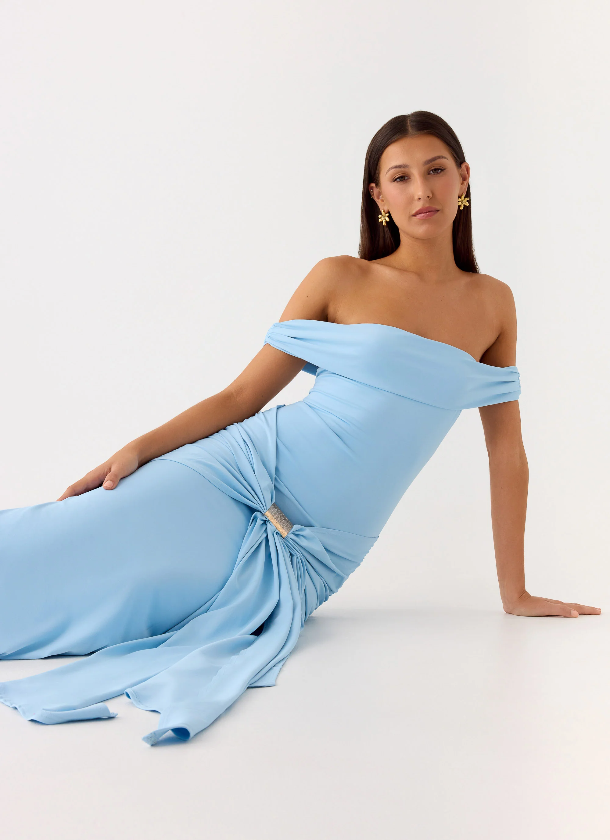 Vee Bardot Maxi Dress - Blue - Image 6