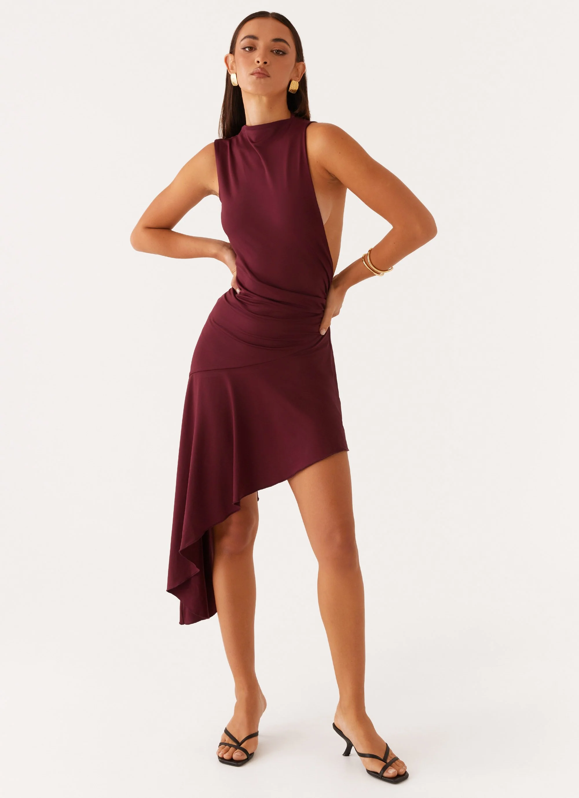 Venetia Asymmetric Maxi Dress - Deep Maroon - Image 6
