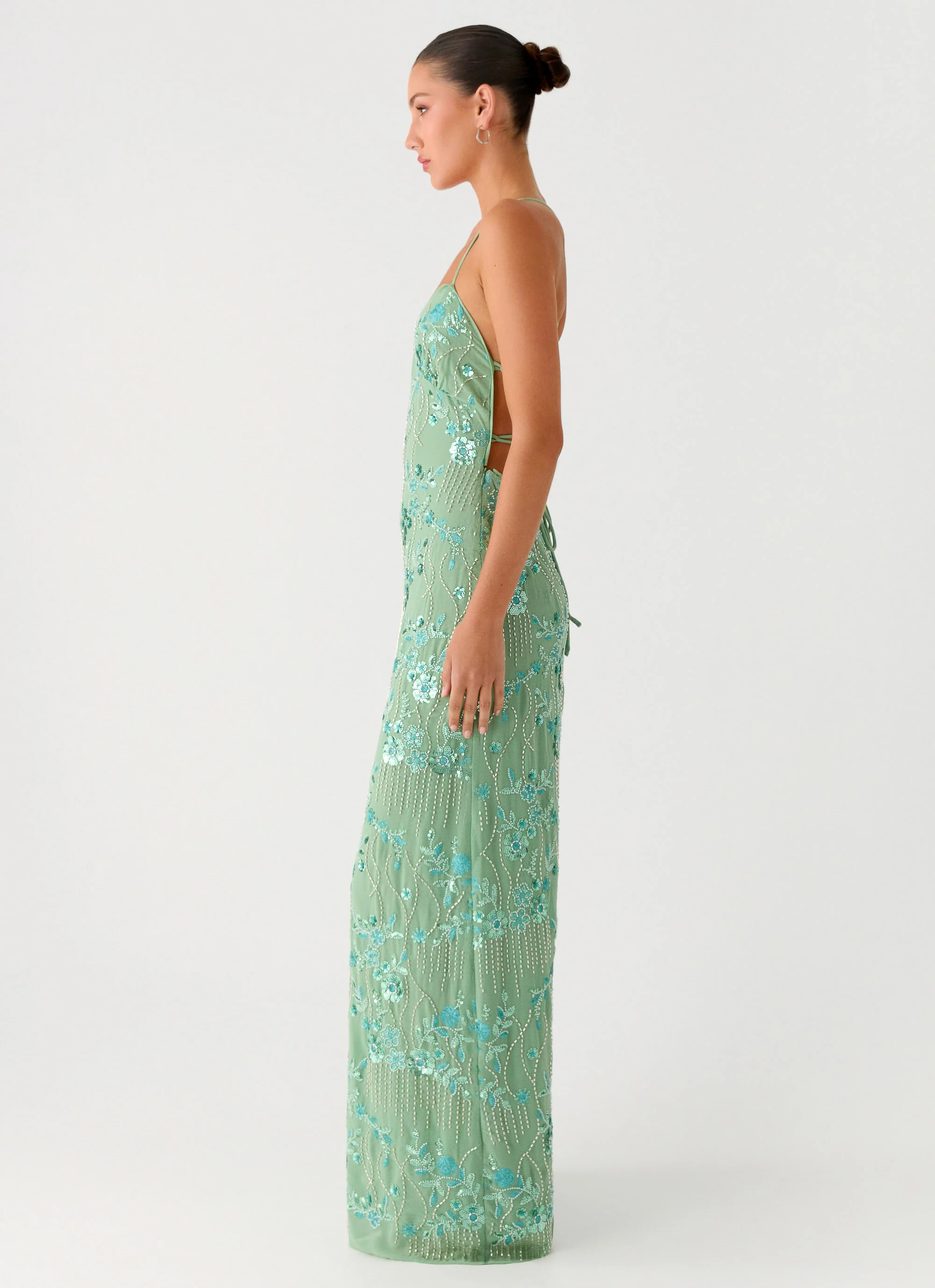Vietta Sequin Cami Maxi Dress - Mint - Image 3
