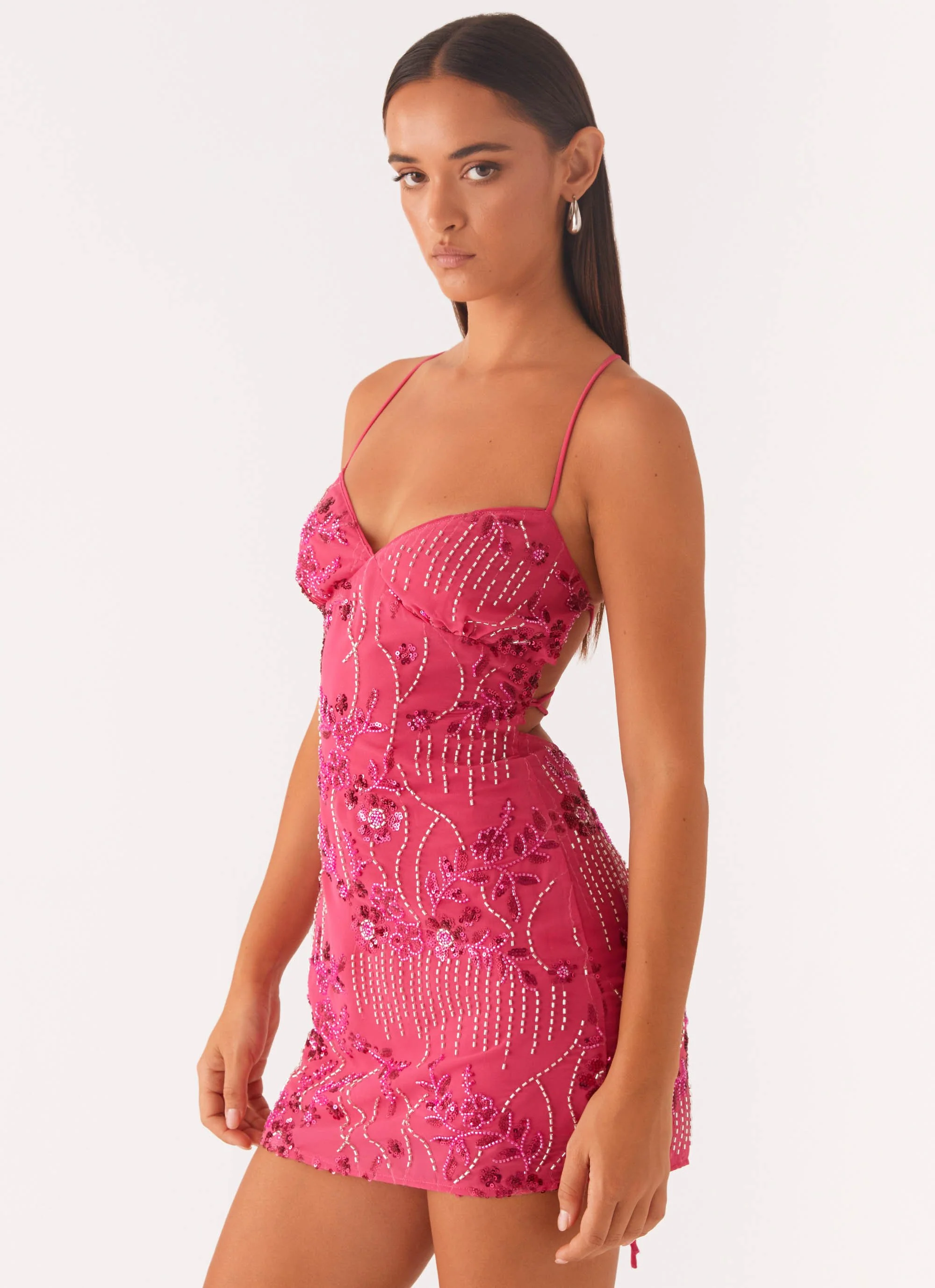 Vietta Sequin Cami Micro Mini Dress - Fuchsia - Image 4