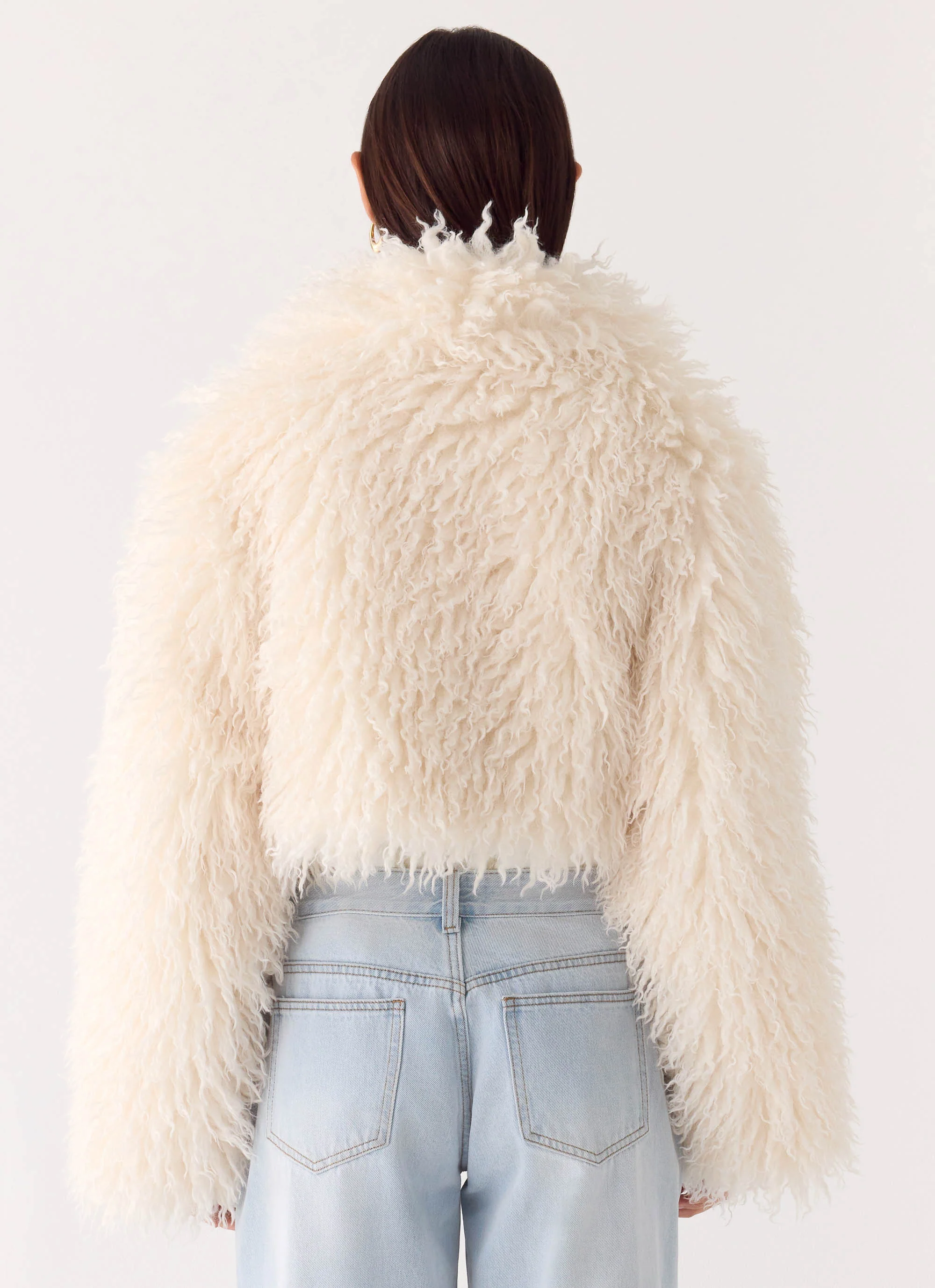 Virginia Cropped Faux Fur Jacket - Ivory - Image 4