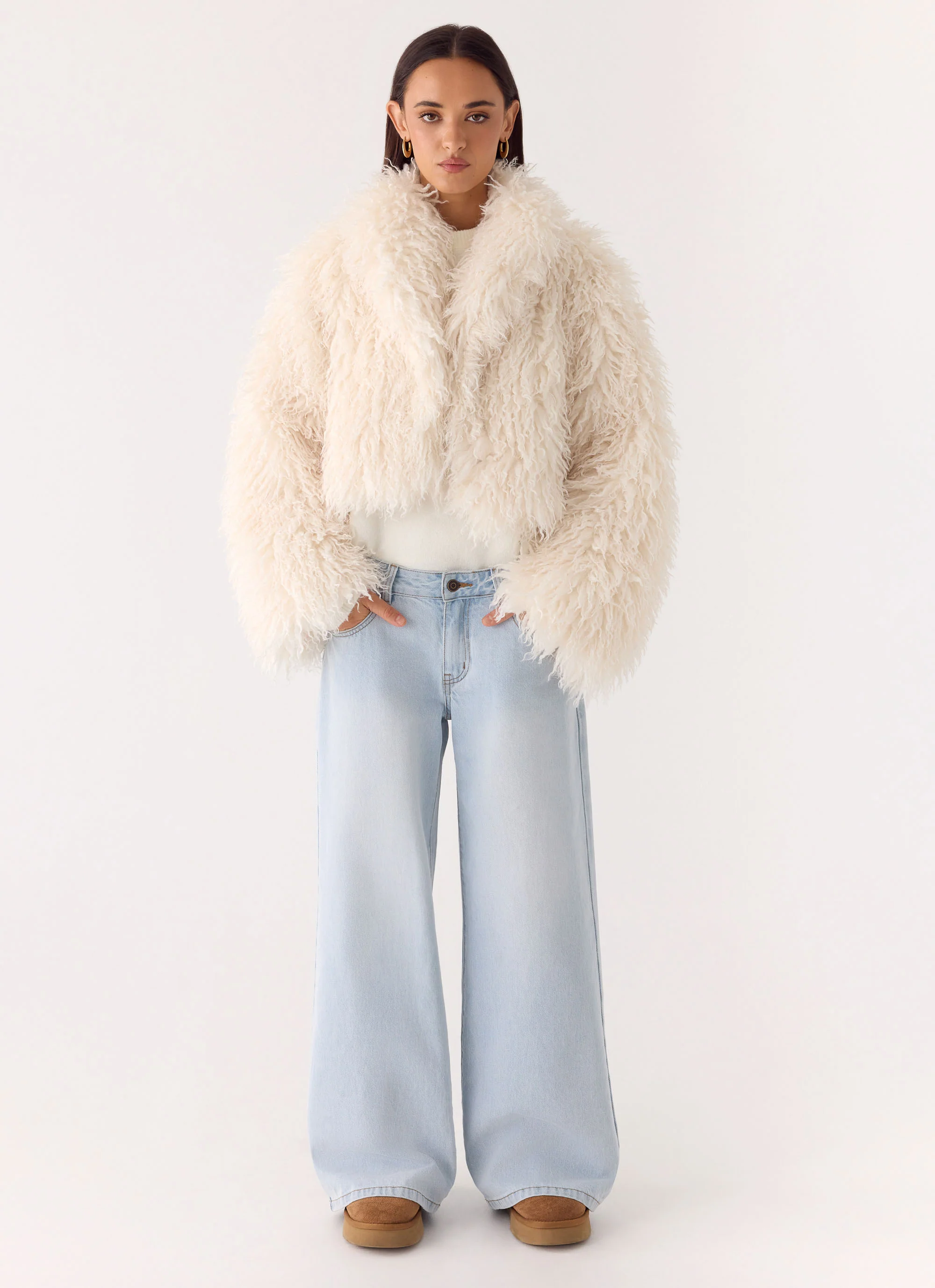 Virginia Cropped Faux Fur Jacket - Ivory - Image 6