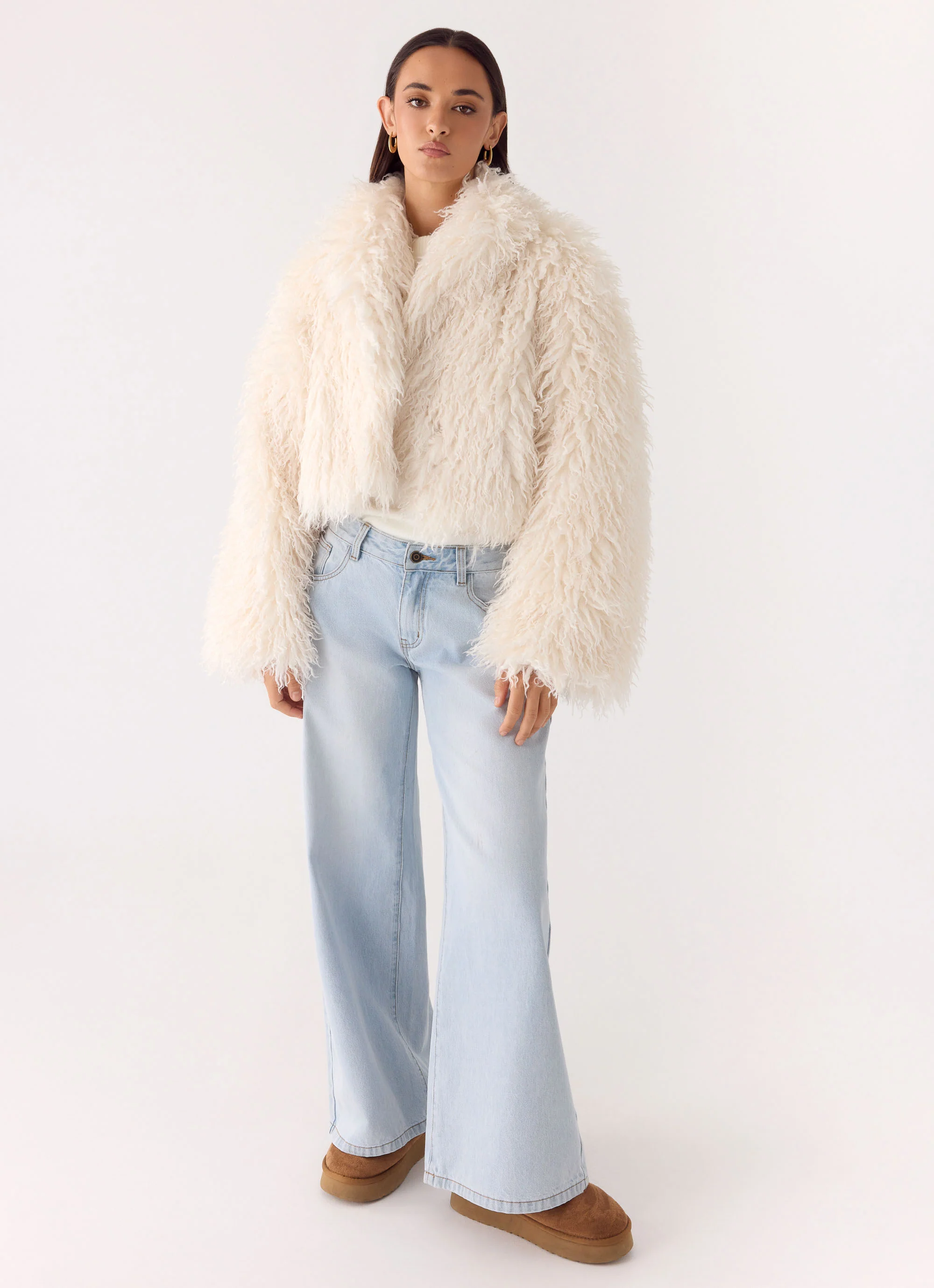 Virginia Cropped Faux Fur Jacket - Ivory - Image 8