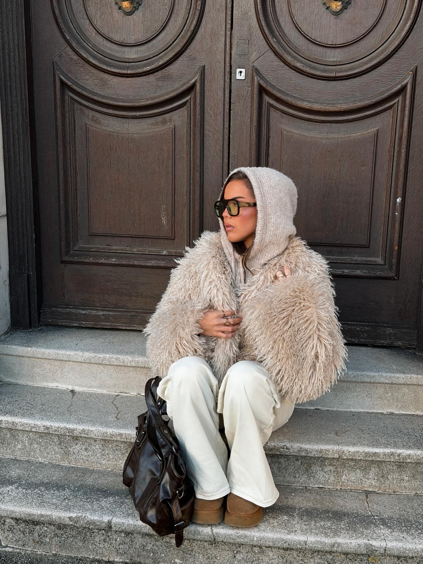 Virginia Cropped Faux Fur Jacket - Taupe - Image 2