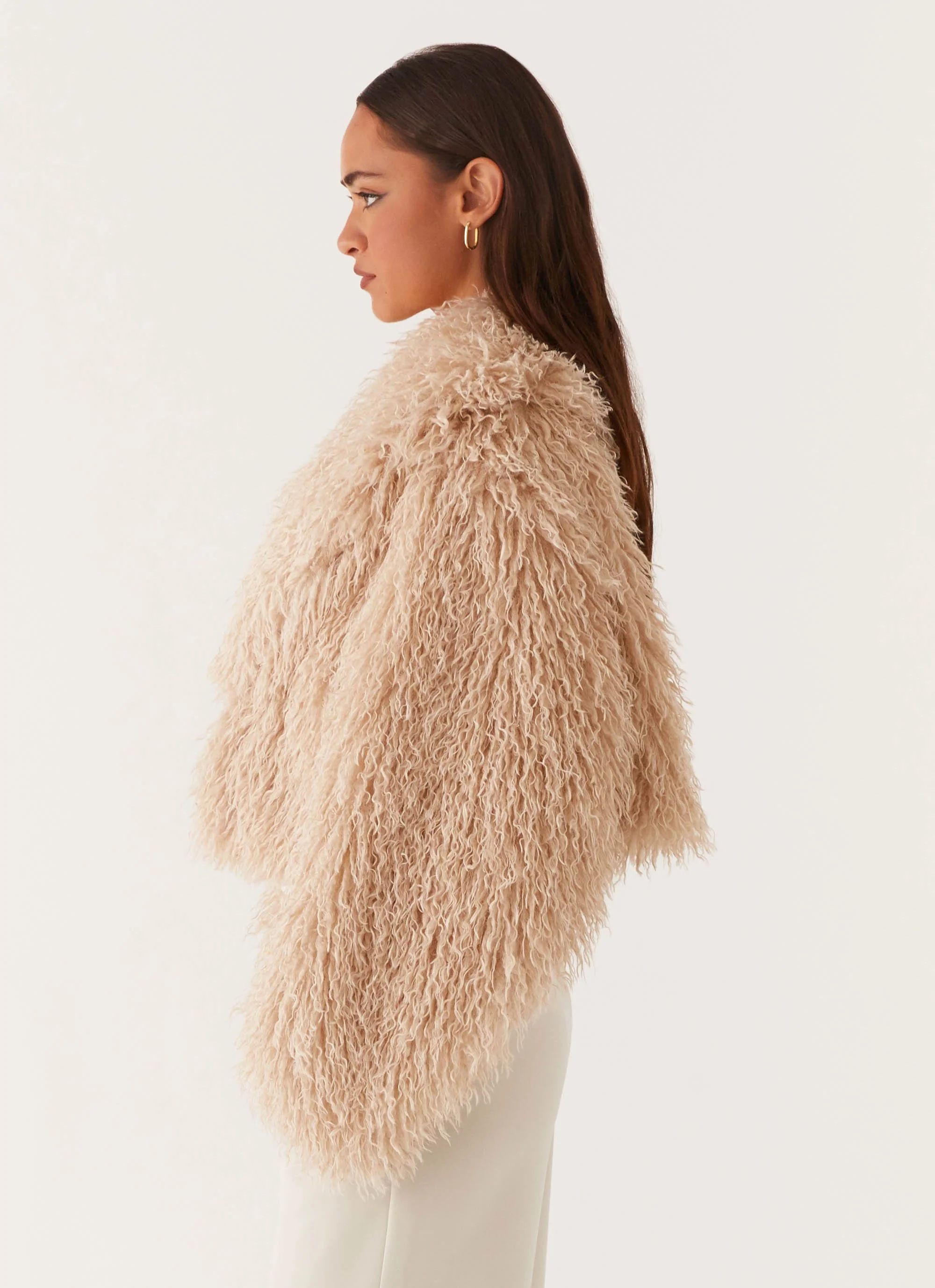 Virginia Cropped Faux Fur Jacket - Taupe - Image 5
