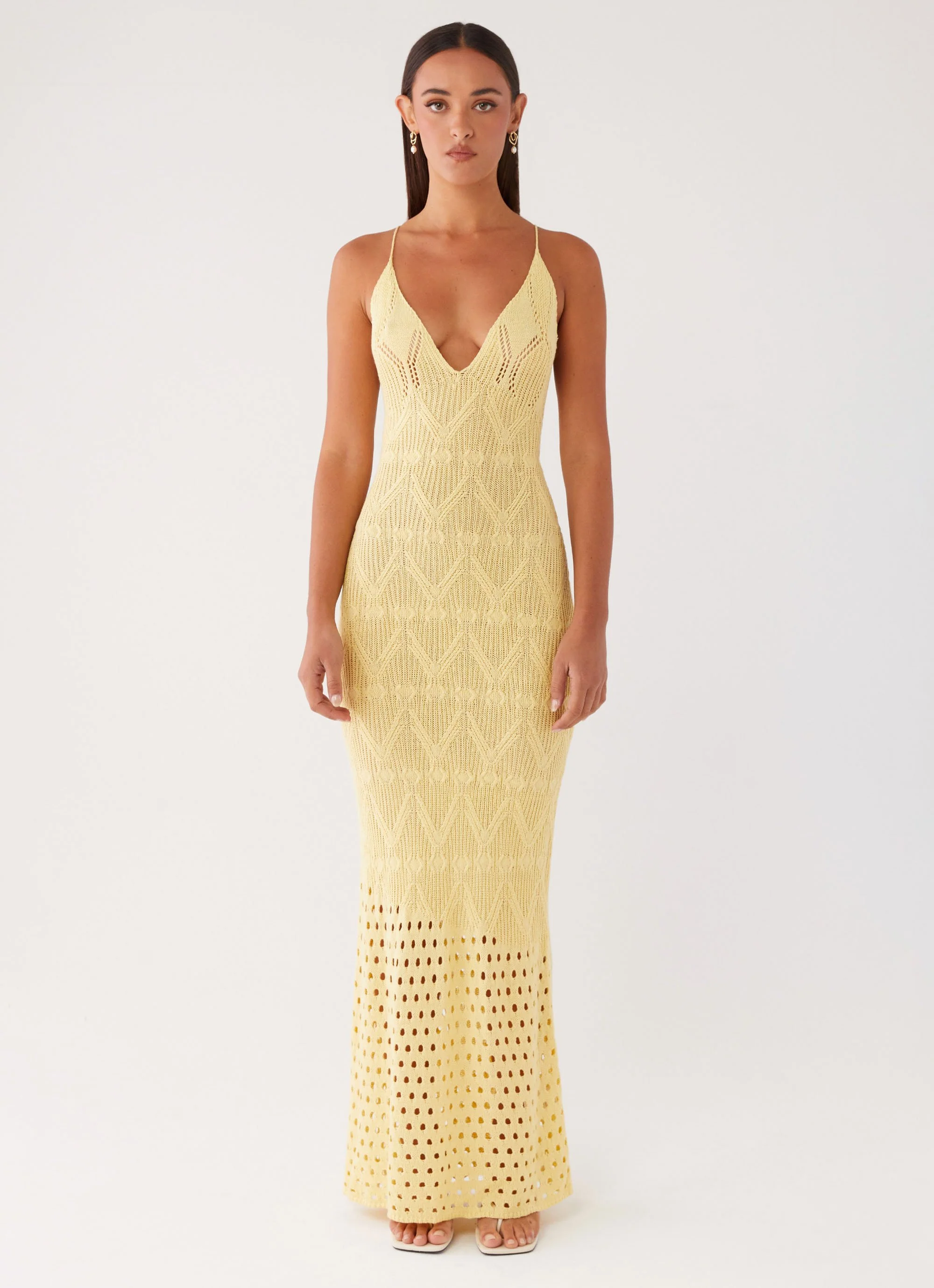 Vivid Dreams Crochet Maxi Dress - Yellow - Image 3