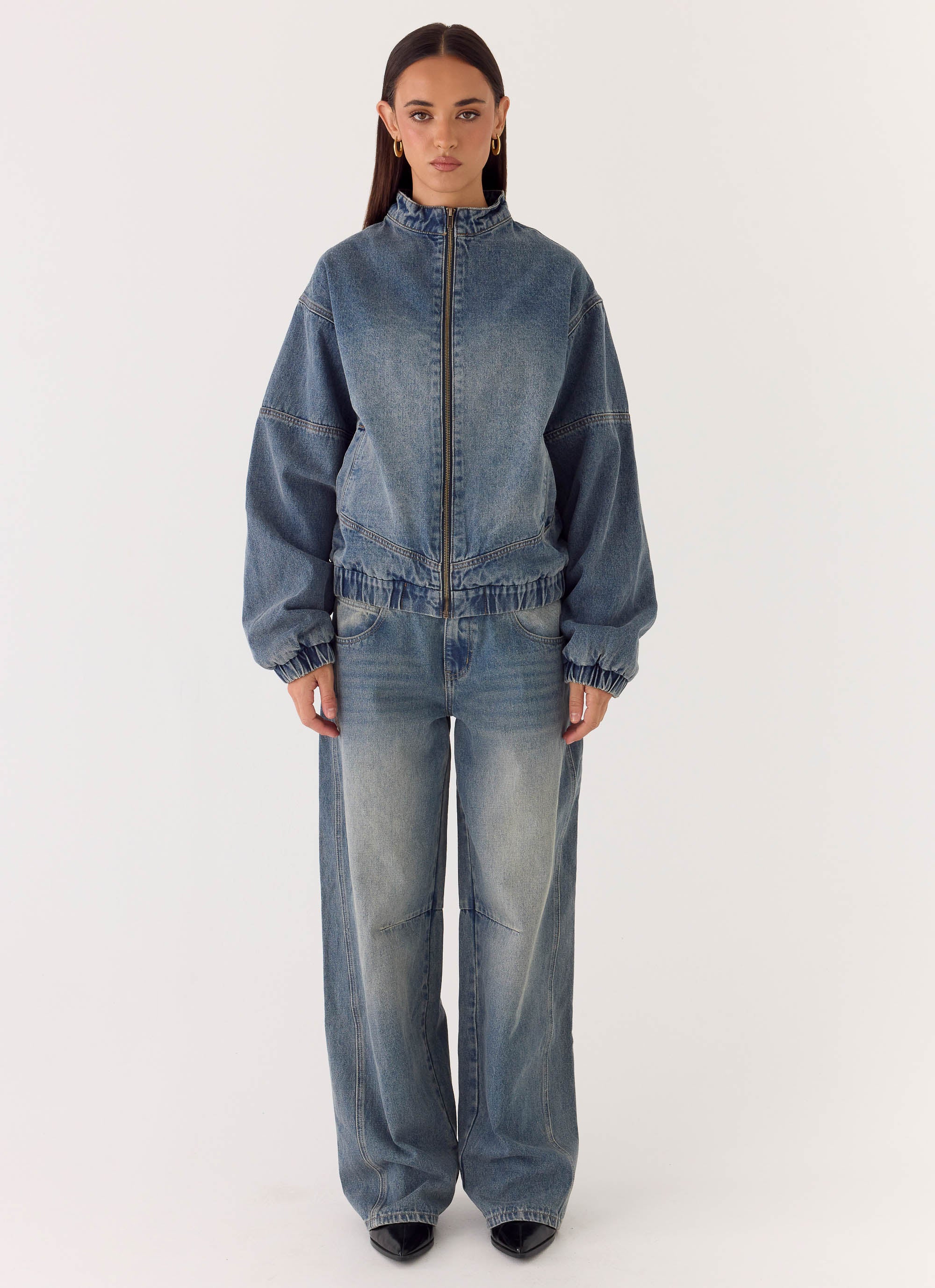 Waylon Denim Bomber Jacket - Mid Wash Blue - Image 10
