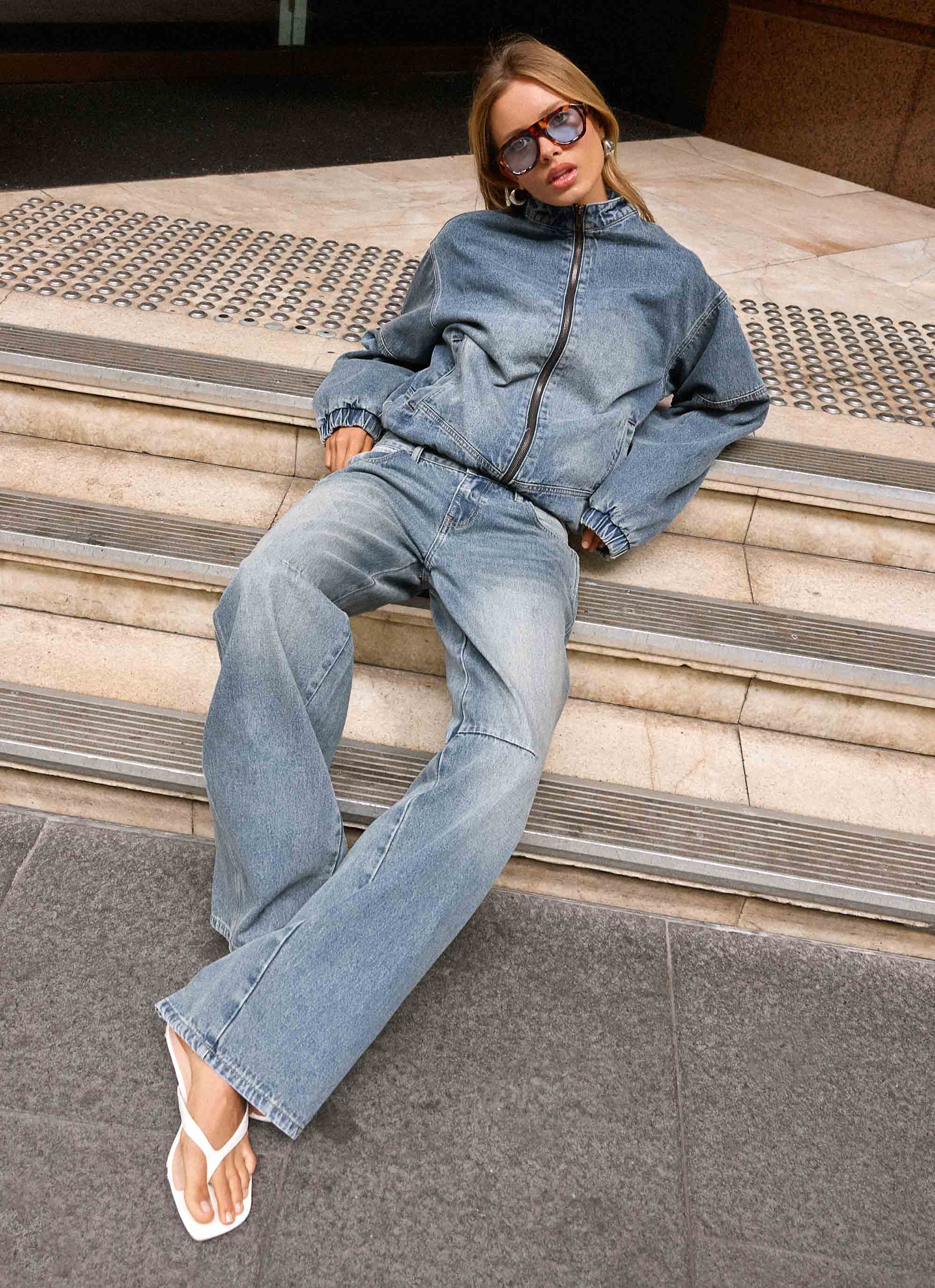 Waylon Denim Bomber Jacket - Mid Wash Blue - Image 4