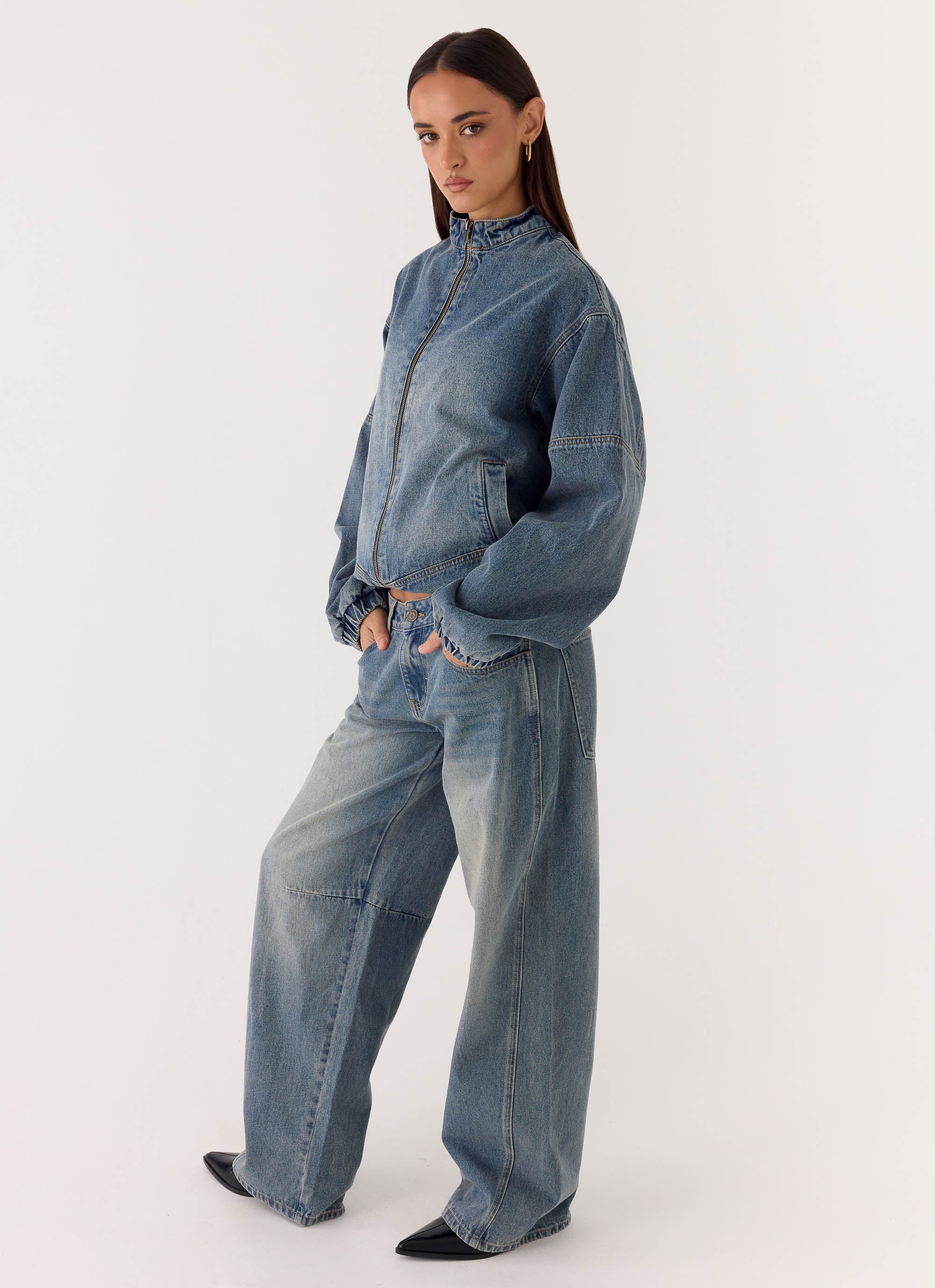Waylon Denim Bomber Jacket - Mid Wash Blue - Image 7