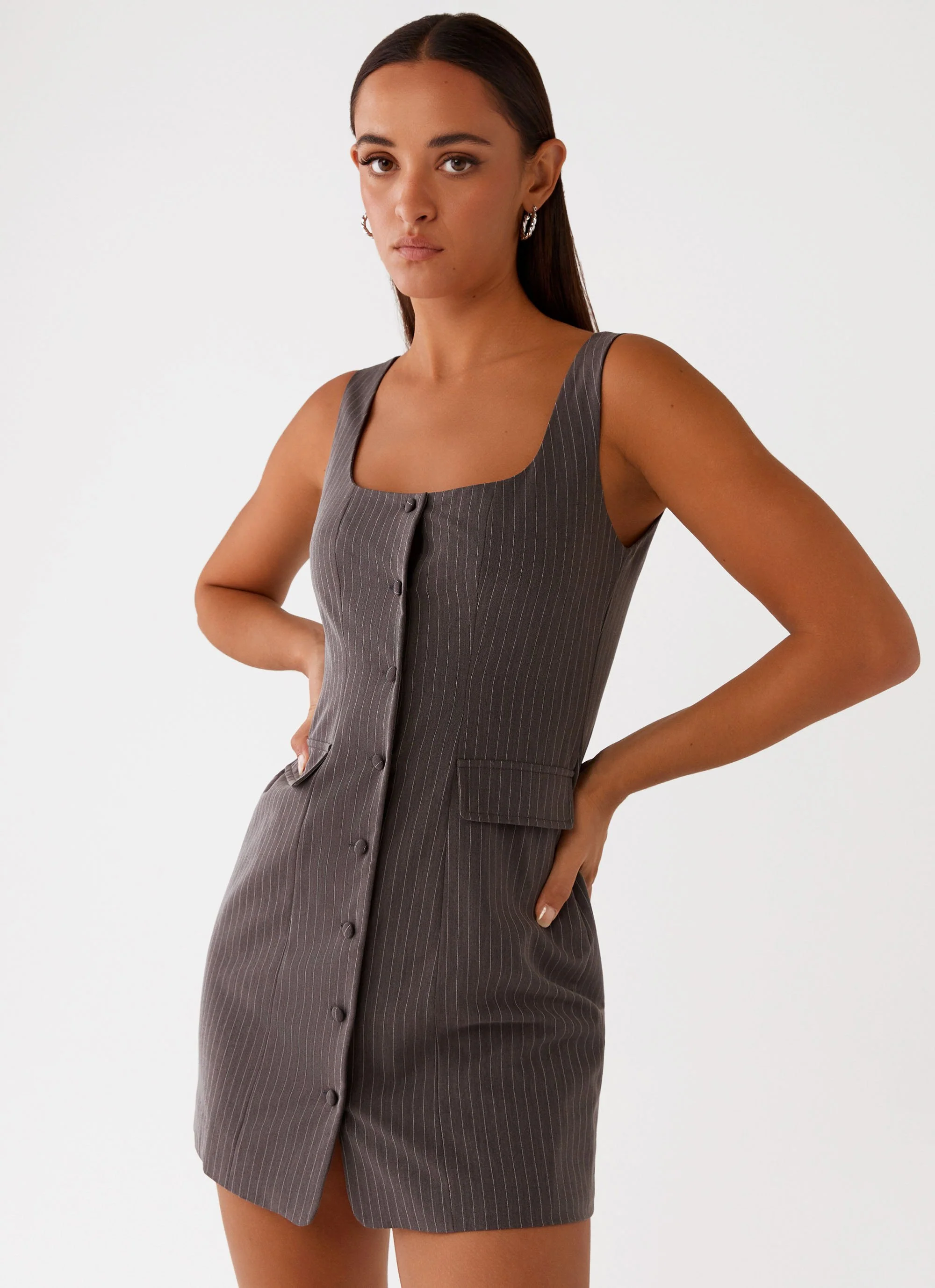 Westwood Mini Dress - Grey Pinstripe - Image 5