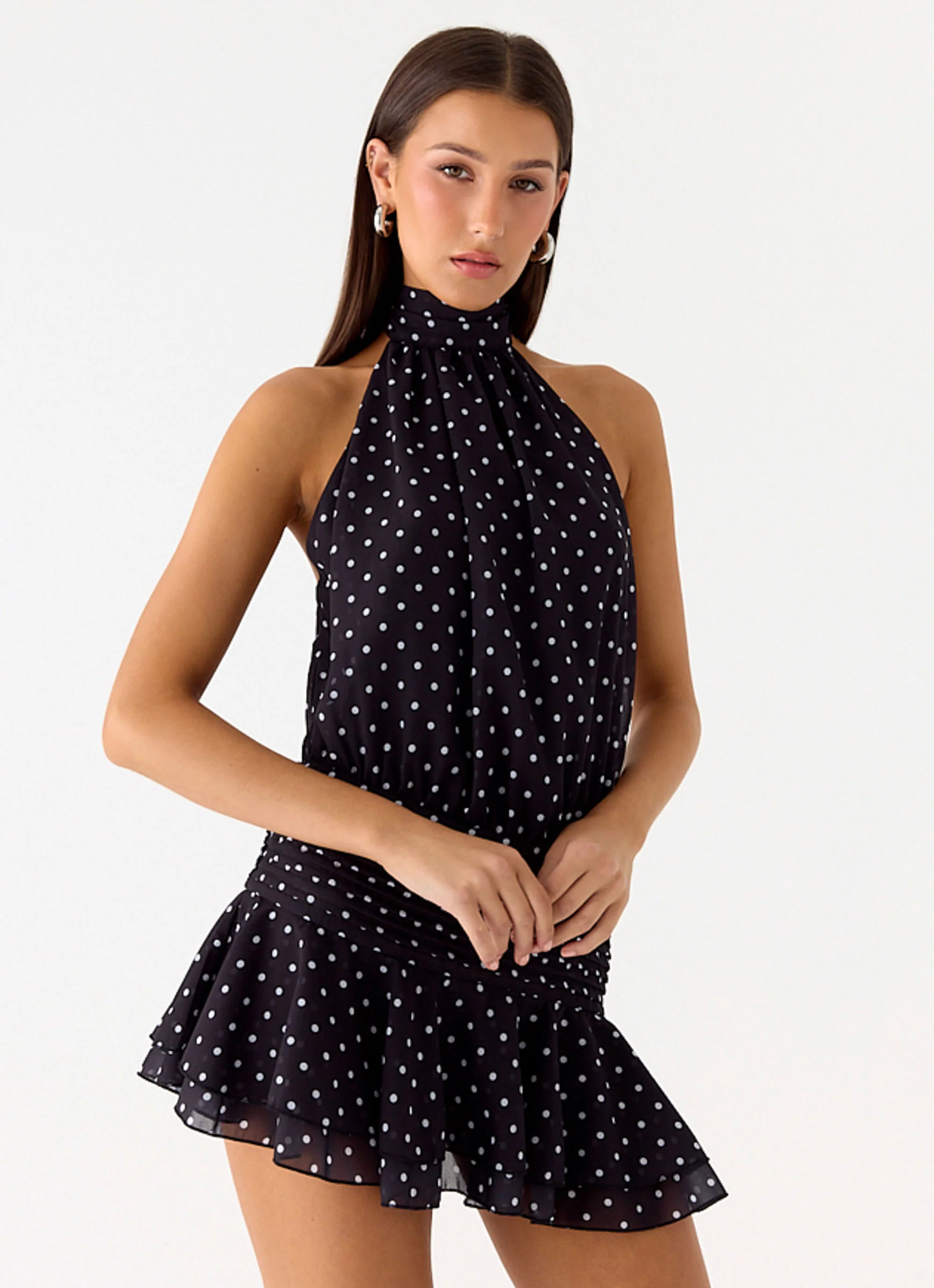 Willow Chiffon Mini Dress - Black Polkadot - Image 5