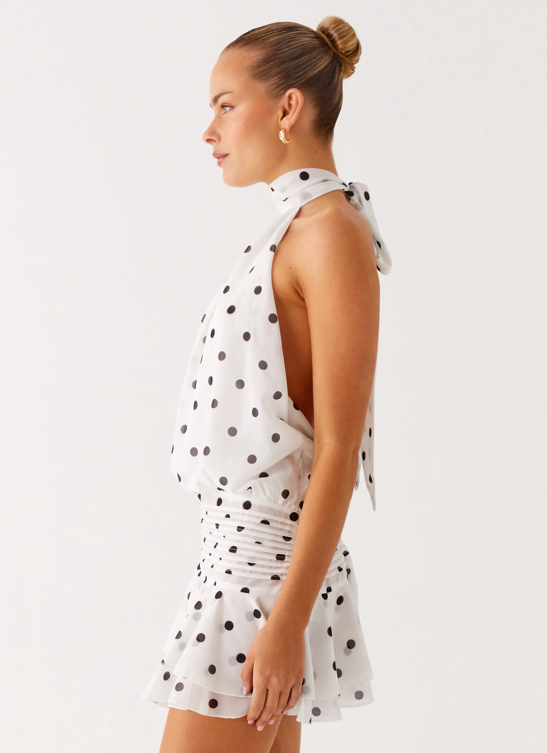 Willow Chiffon Mini Dress - White Polka Dot - Image 2