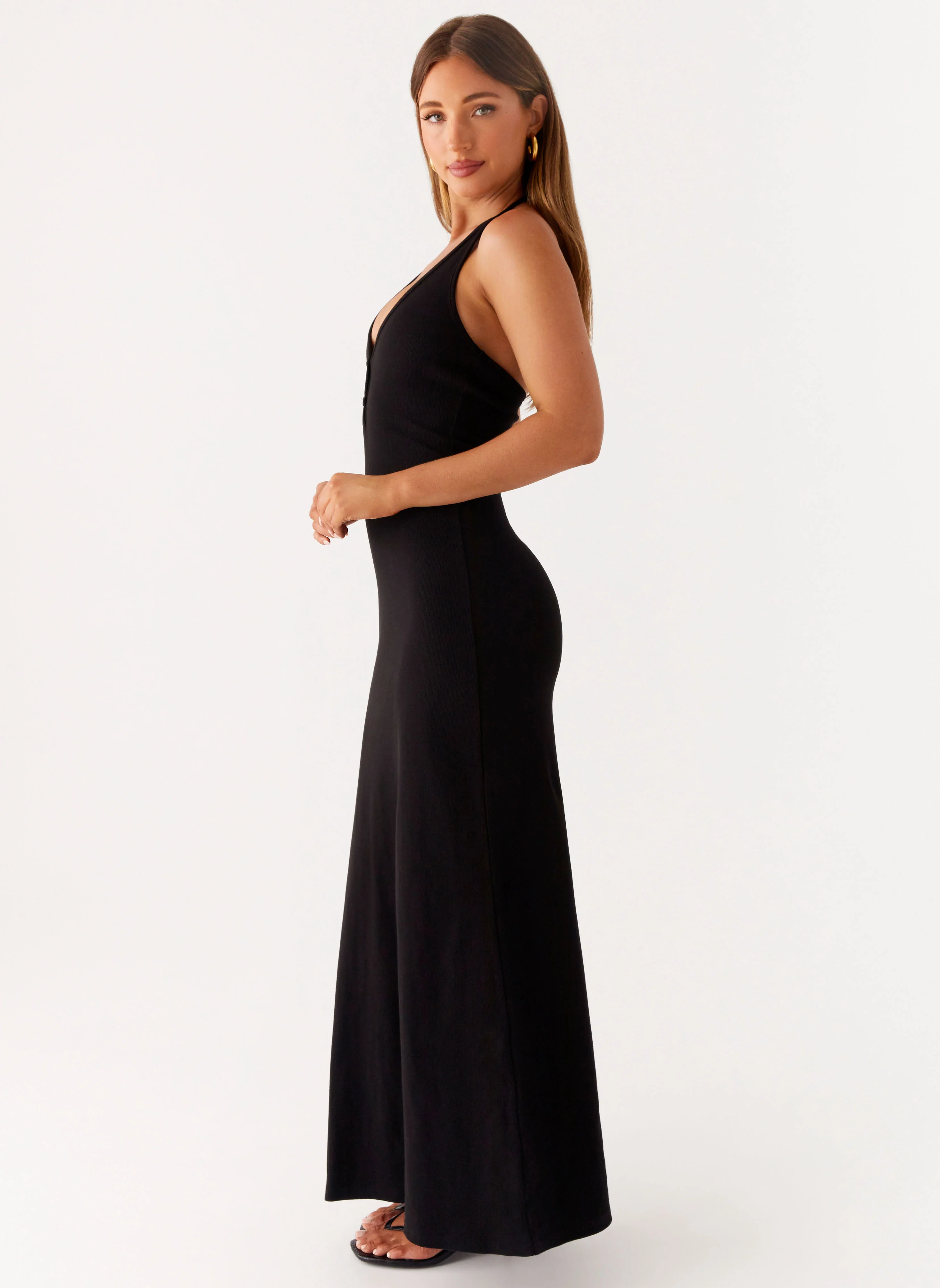 Yaselle Button Front Maxi Dress - Black - Image 3