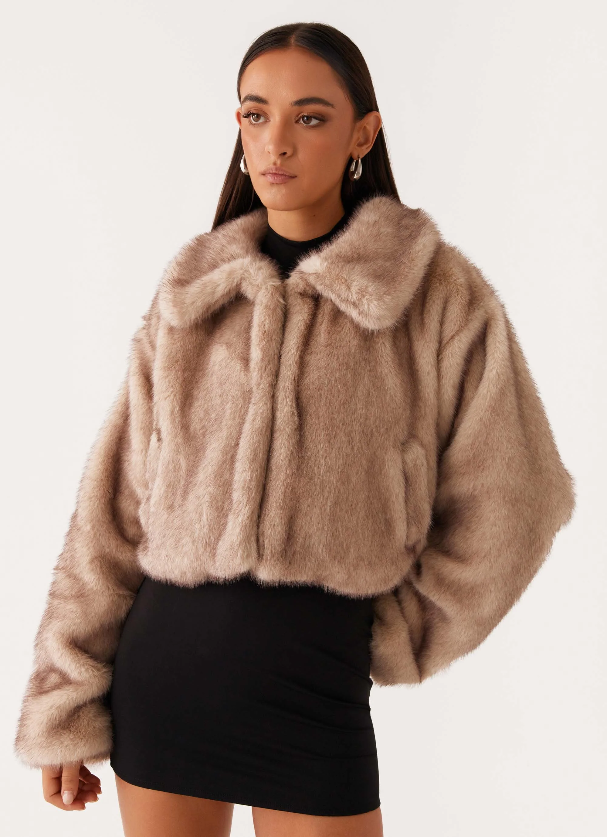 Yasmina Faux Fur Jacket - Beige - Image 10