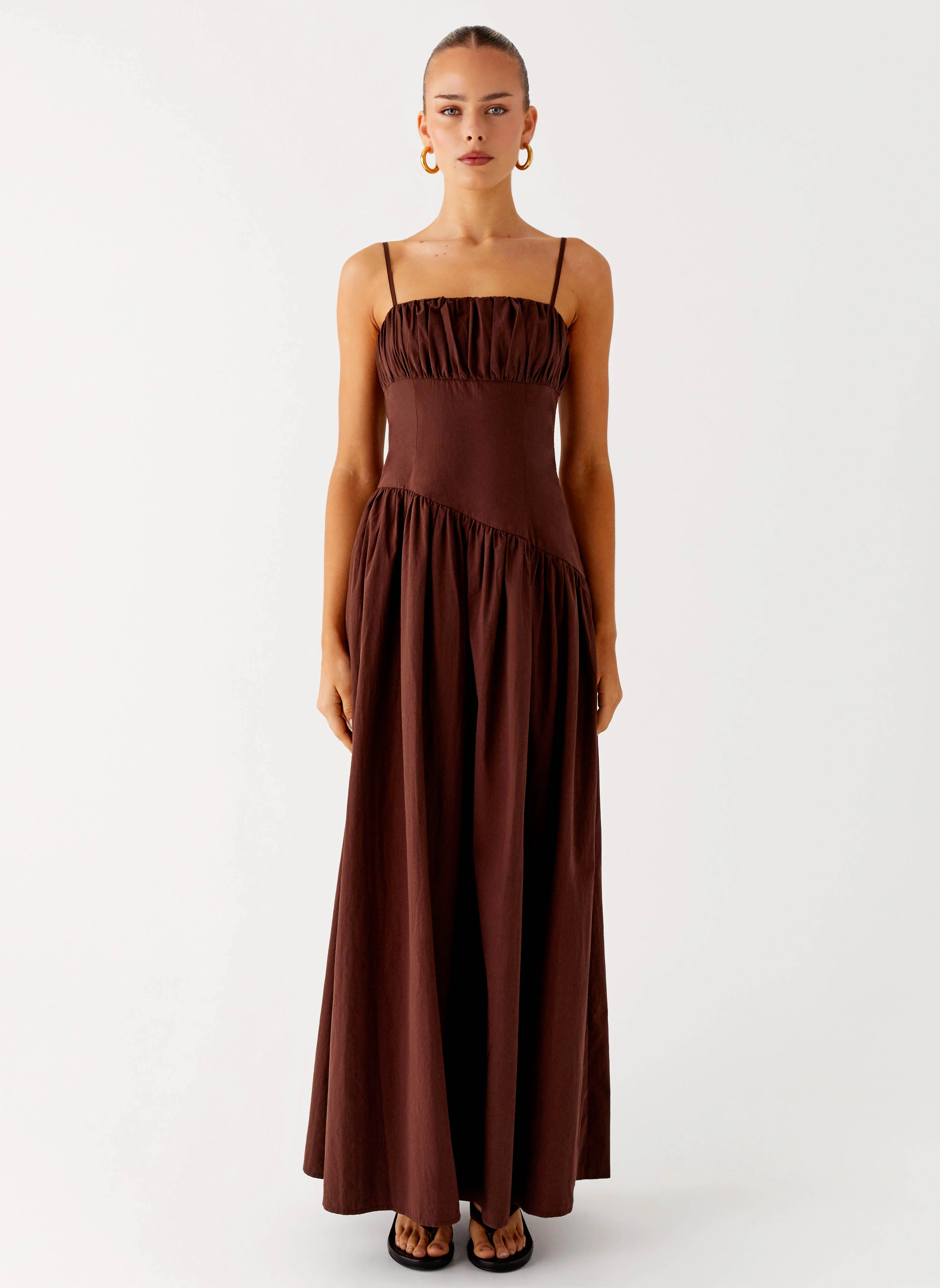 Yuna Drop Waist Maxi Dress - Chocolate - Image 2