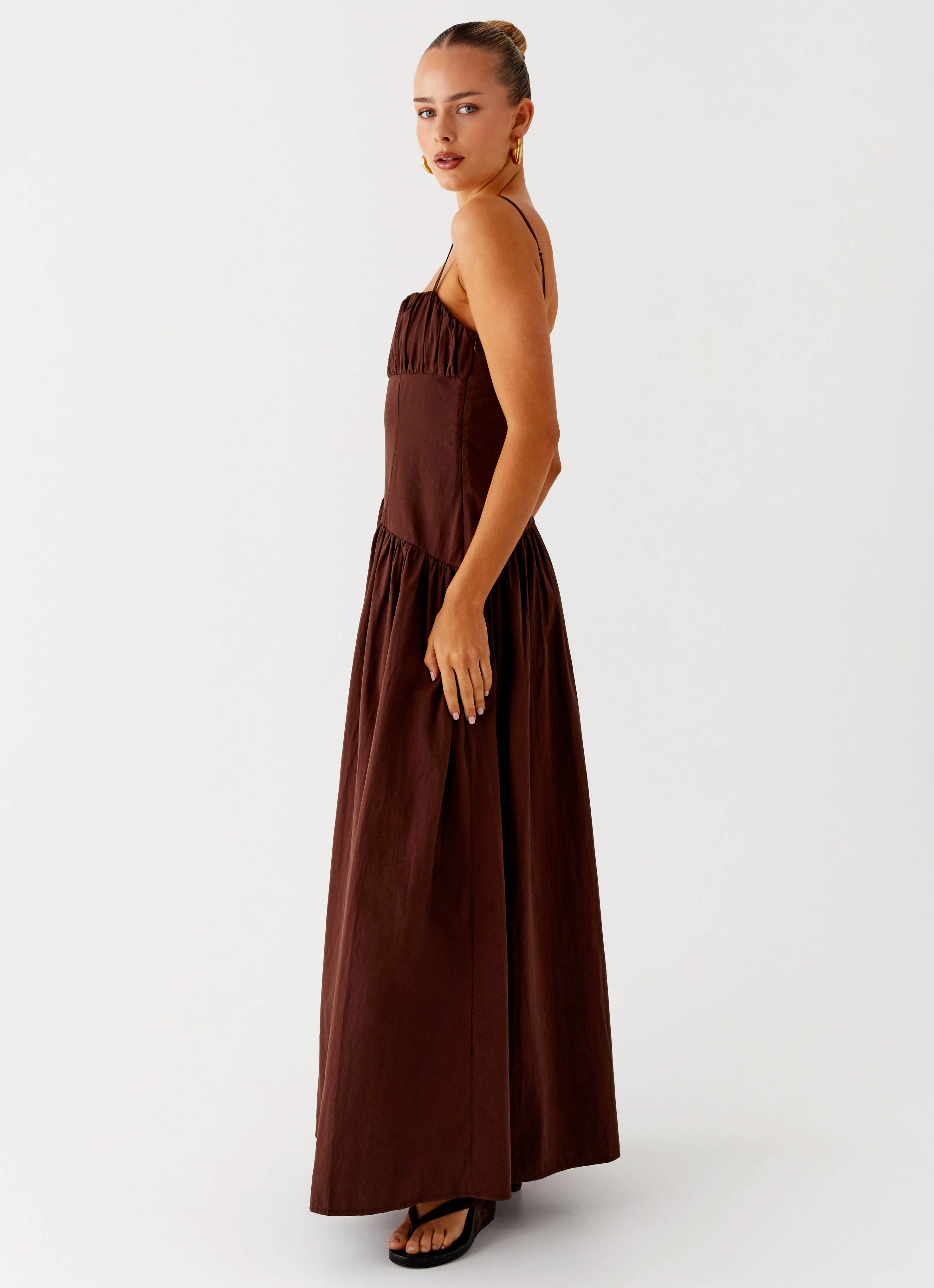 Yuna Drop Waist Maxi Dress - Chocolate - Image 3