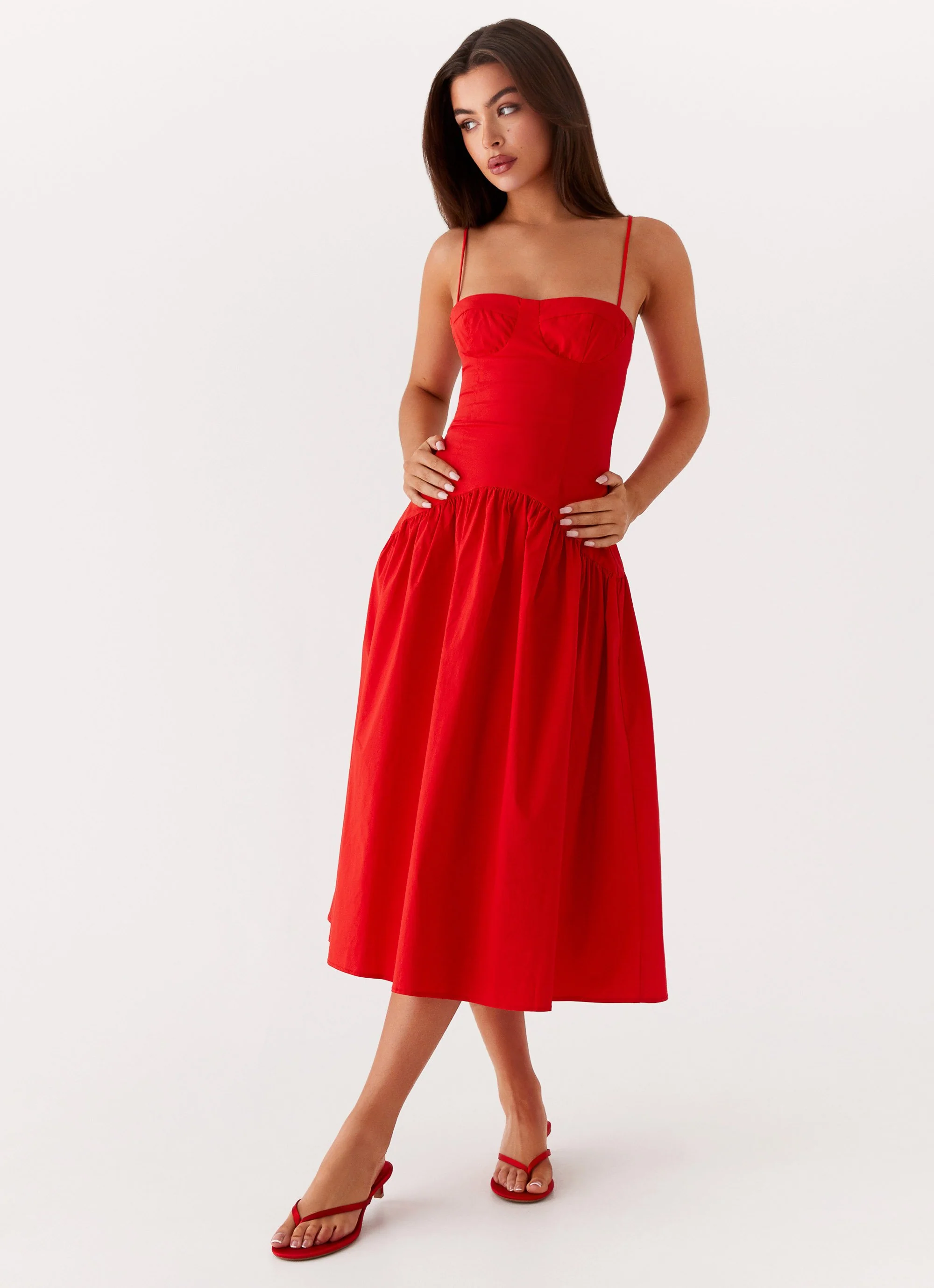 Yvette Corset Midi Dress - Red - Image 4