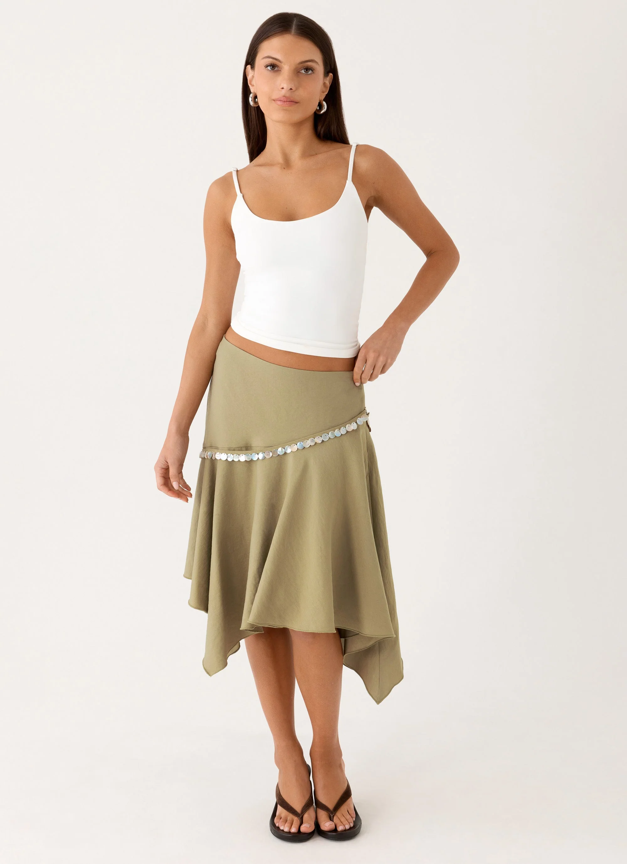 Zafira Midi Skirt - Pale Olive - Image 4