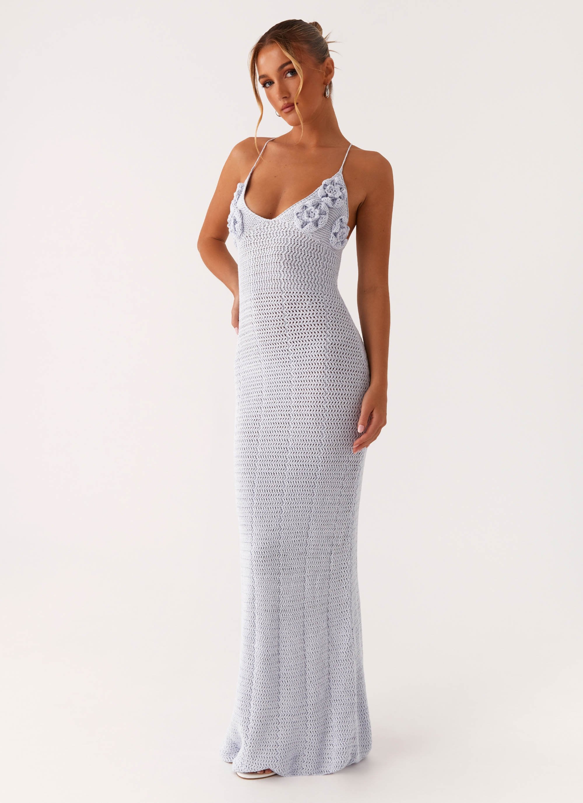 Zara Rose Crochet Maxi Dress - Blue - Image 4