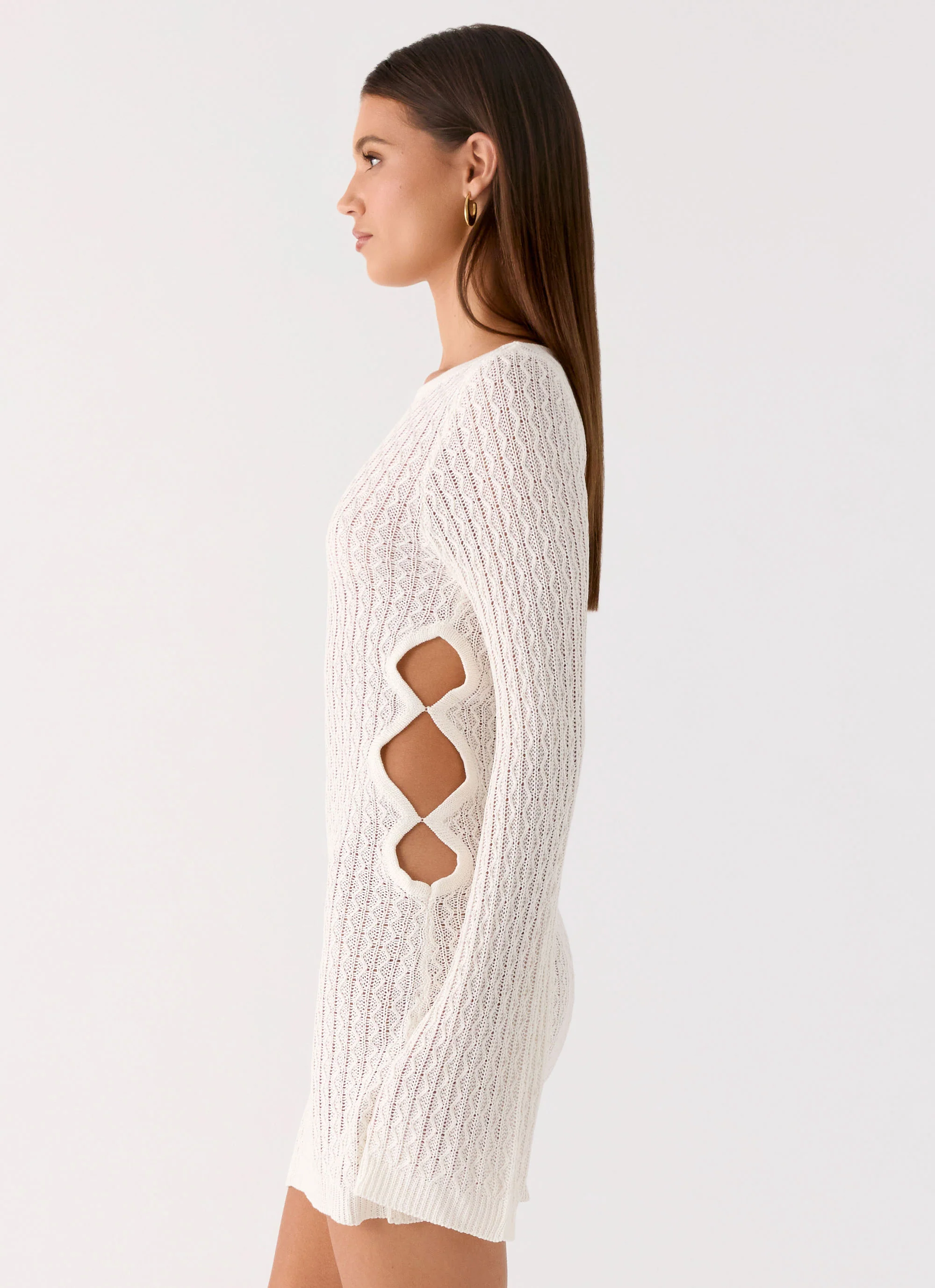 Zenzi Long Sleeve Crochet Mini Dress - White - Image 2