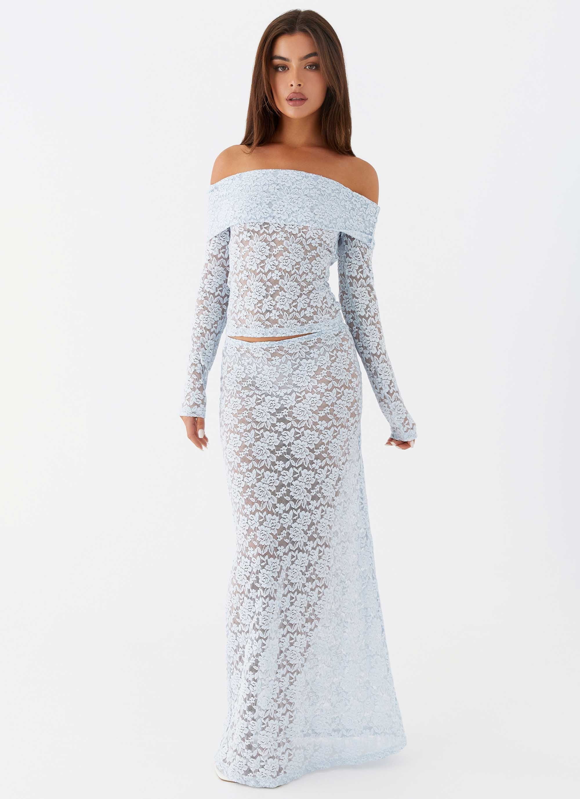 Zephyra Lace Long Sleeve Top - Blue Cloud - Image 2