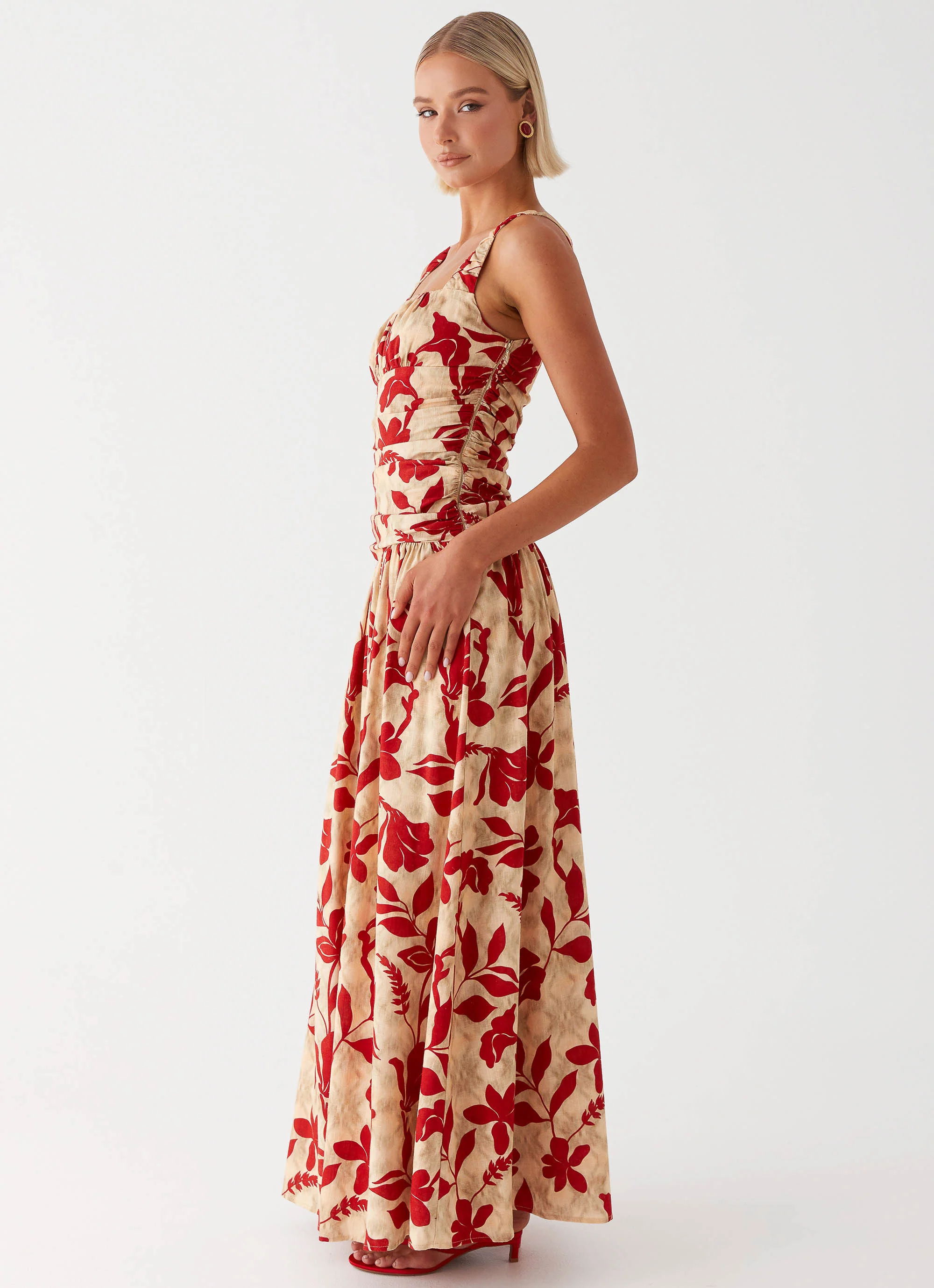 Zinna Linen Maxi Dress - Red - Image 6